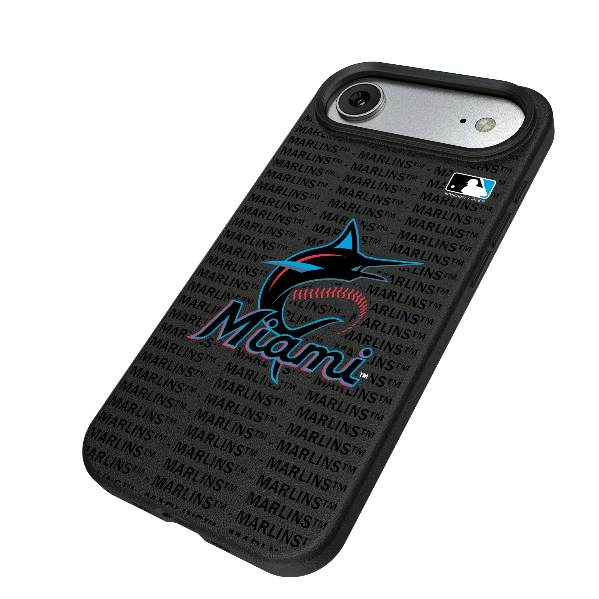 Miami Marlins Text Backdrop iPhone MagSafe Compatible Phone Case for Apple iPhone - Isometric View#Device_iPhone Air