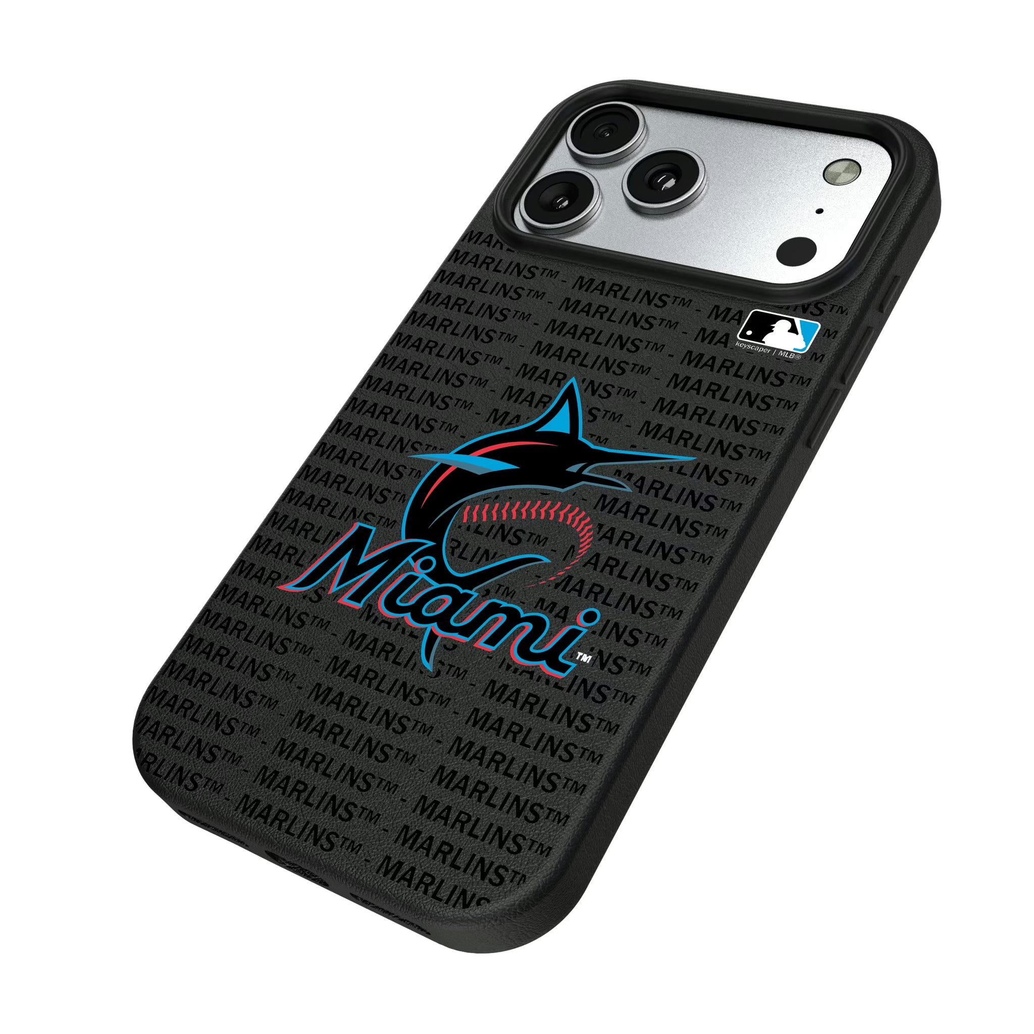 Miami Marlins Text Backdrop iPhone MagSafe Compatible Phone Case for Apple iPhone - Isometric View#Device_iPhone 17 Pro Max