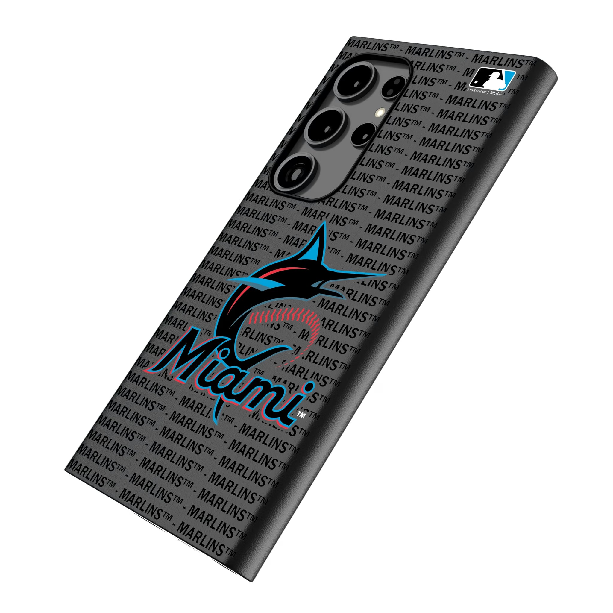 Miami Marlins Text Backdrop Galaxy MagSafe Compatible Phone Case for Samsung Galaxy - Isometric View