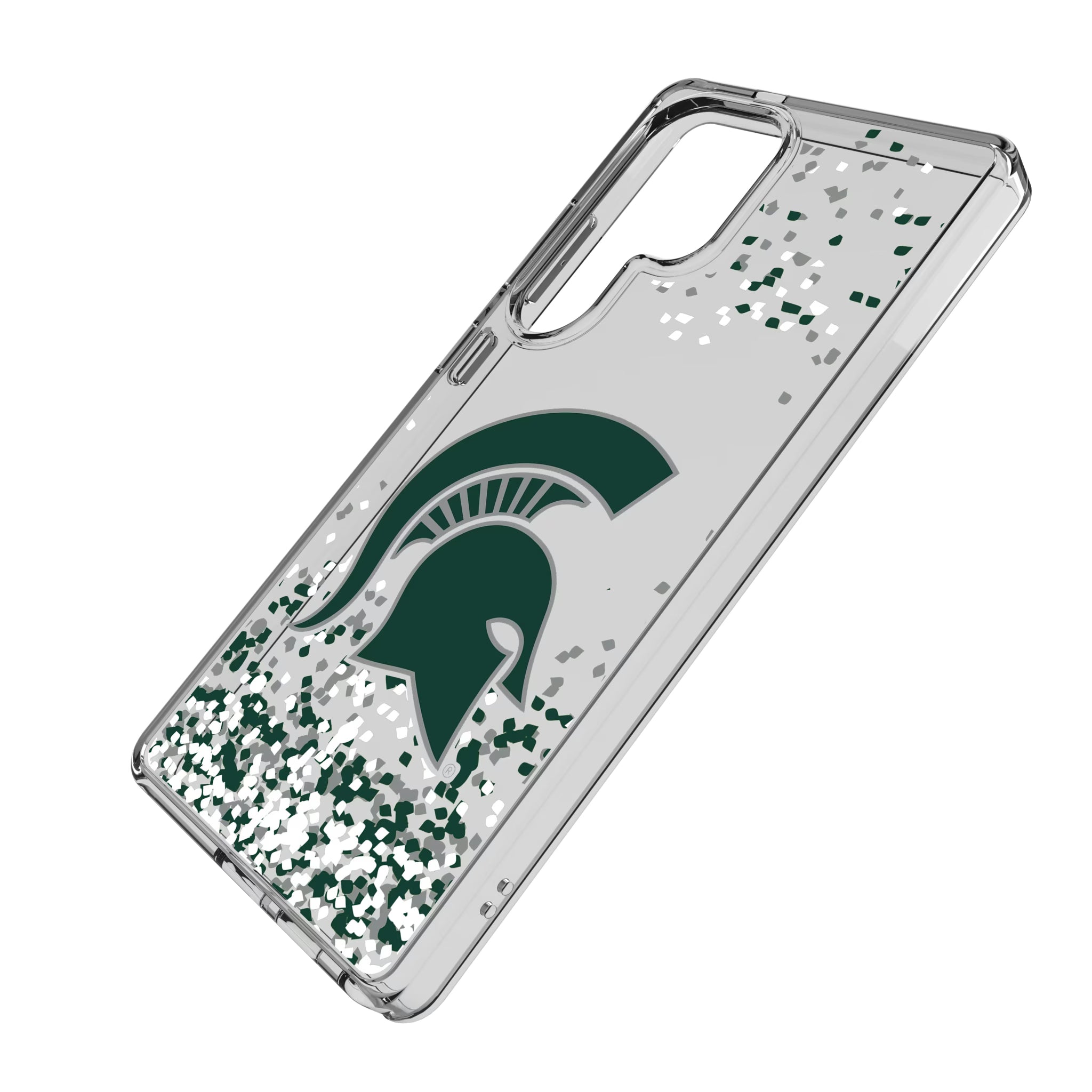 Michigan State University Spartans Confetti Galaxy Clear Phone Case for Samsung Galaxy - Isometric View