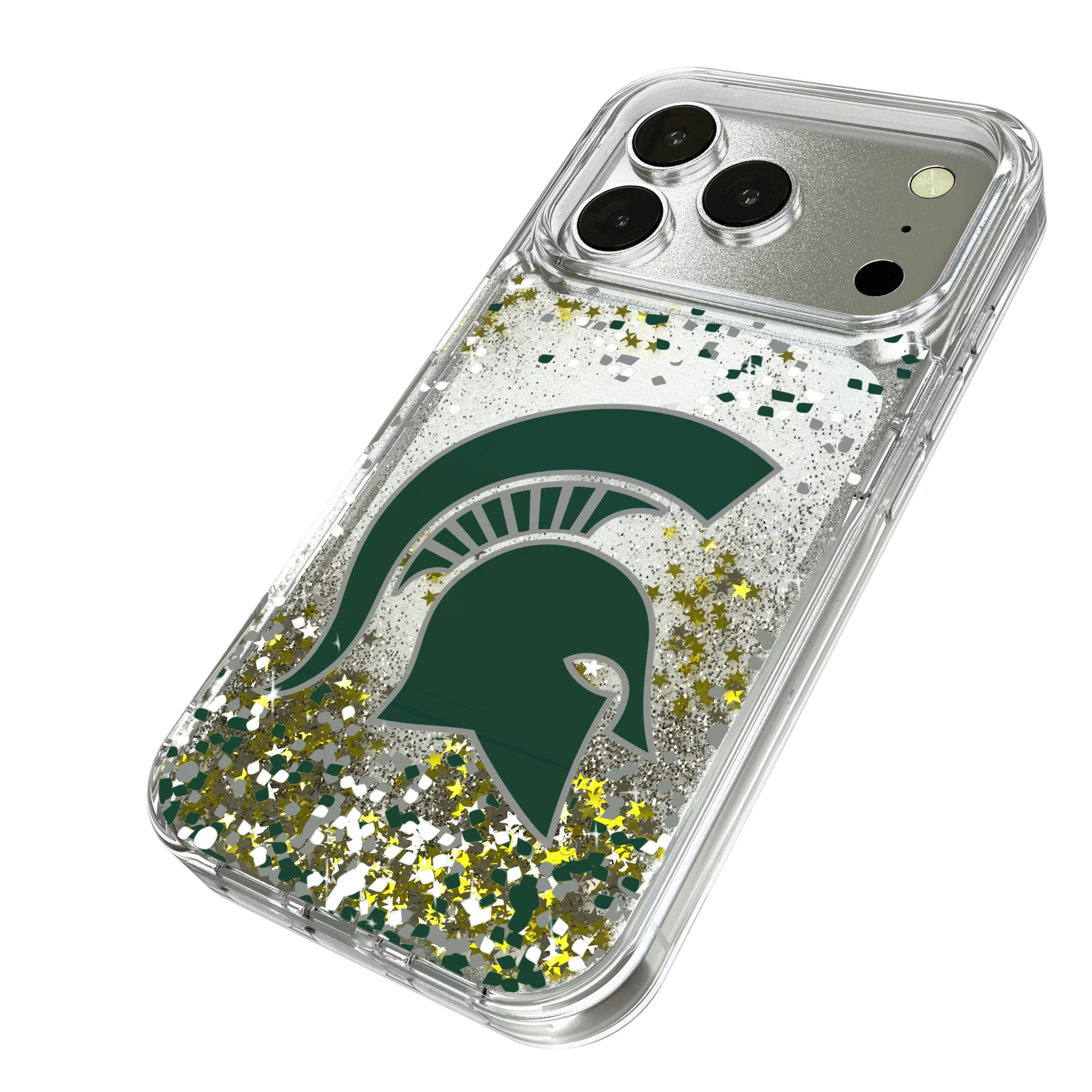 Michigan State University Spartans Confetti iPhone Glitter Phone Case for Apple iPhone - Isometric View