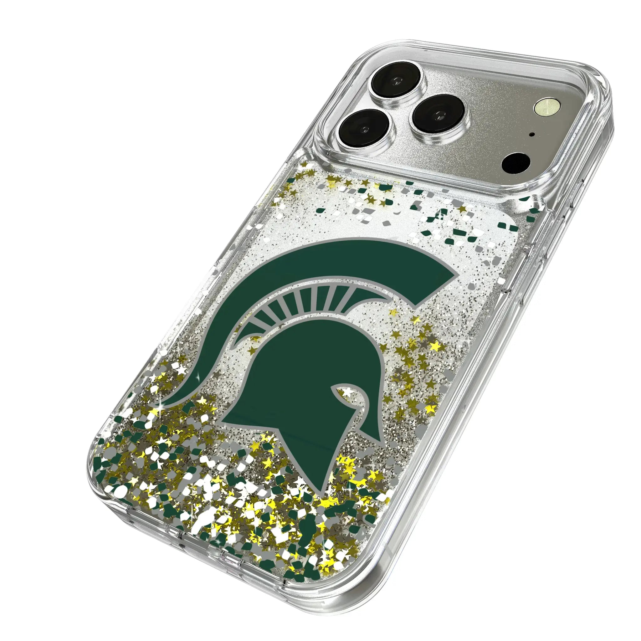 Michigan State University Spartans Confetti iPhone Glitter Phone Case for Apple iPhone - Isometric View