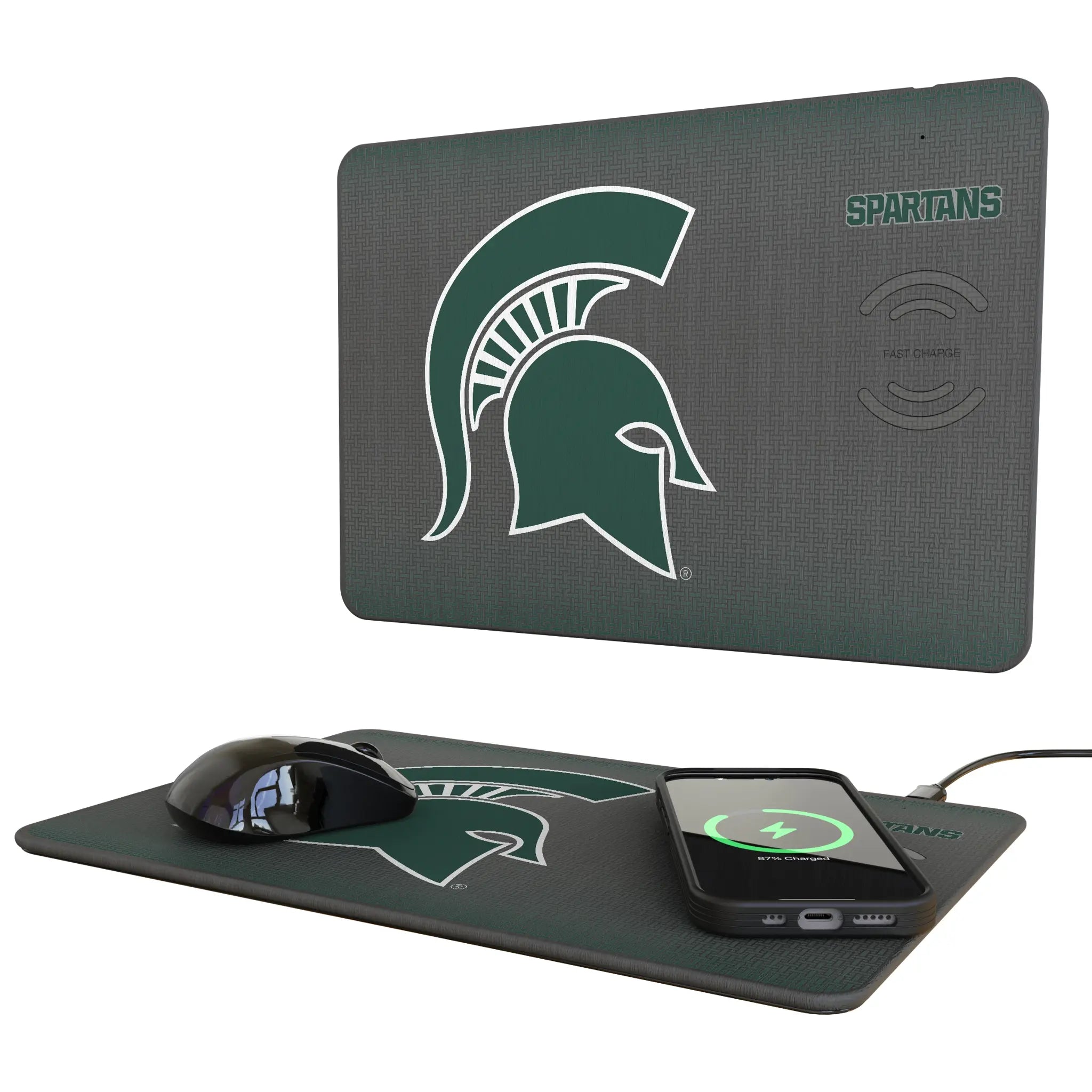 Michigan State University Spartans Linen 15-Watt Wireless Charger and Mouse Pad