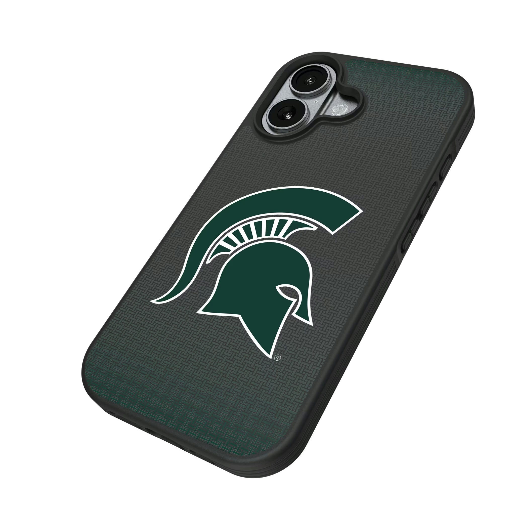 Michigan State University Spartans Linen iPhone Bump Phone Case for Apple iPhone - Isometric View#Device_iPhone 17