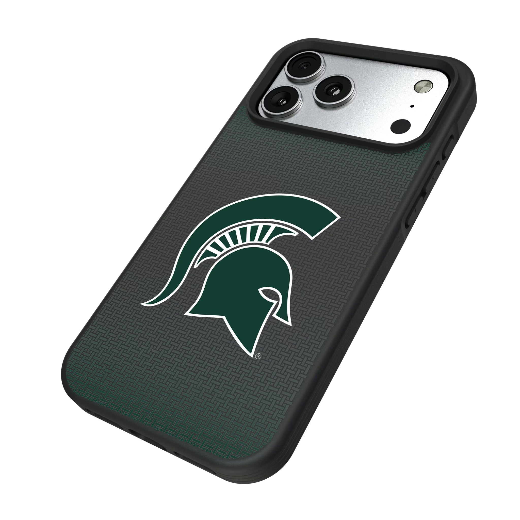 Michigan State University Spartans Linen iPhone Bump Phone Case for Apple iPhone - Isometric View#Device_iPhone 17 Pro Max