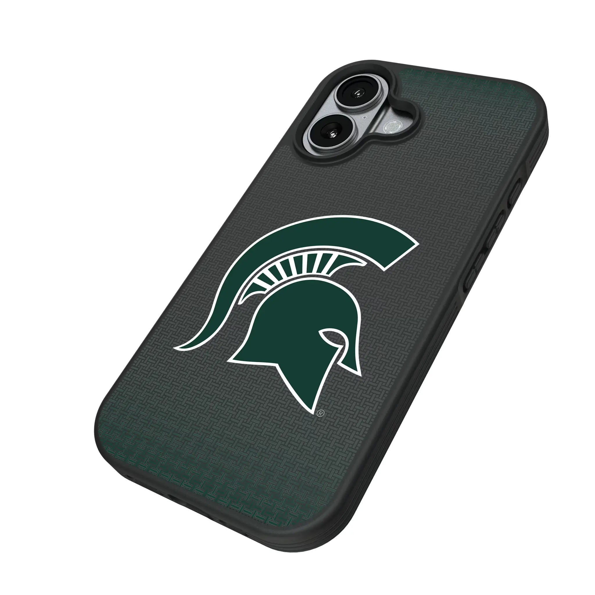 Michigan State University Spartans Linen iPhone Bump Phone Case for Apple iPhone - Isometric View#Device_iPhone 17