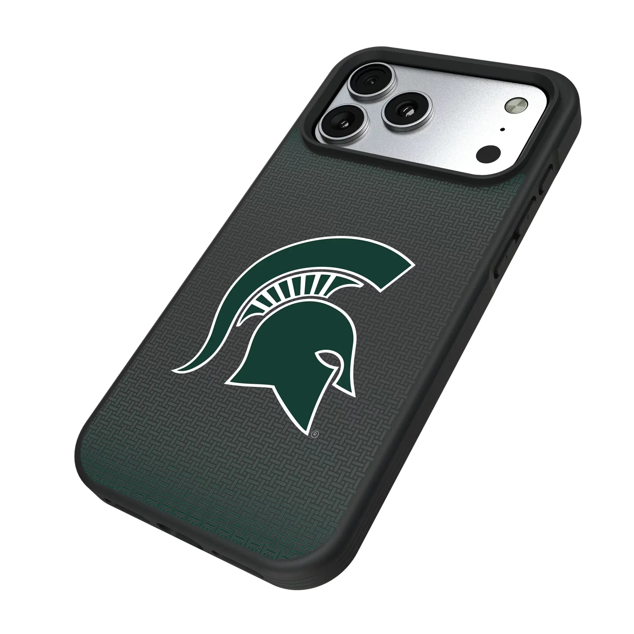 Michigan State University Spartans Linen iPhone Bump Phone Case for Apple iPhone - Isometric View#Device_iPhone 17 Pro Max