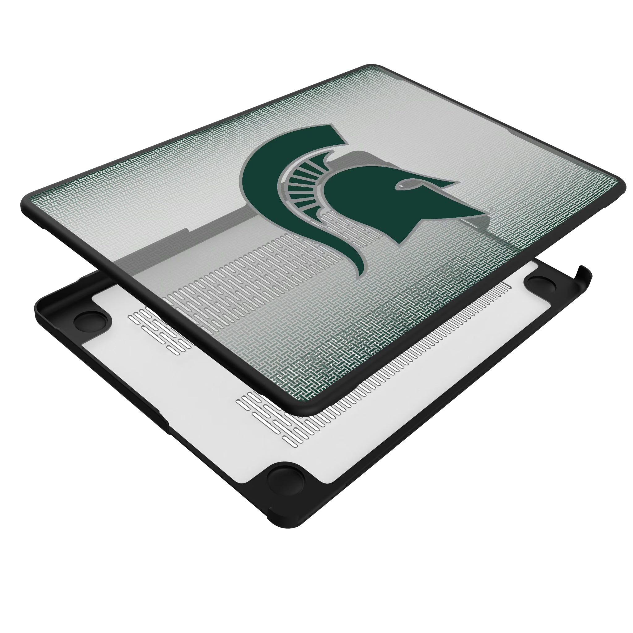 Michigan State University Spartans Linen MacBook Laptop Case for Apple MacBook - Isometric View#Device_MacBook Pro (14-inch, 2021) / MacBook Pro (14-inch, 2023) / MacBook Pro (14-inch, 2024)