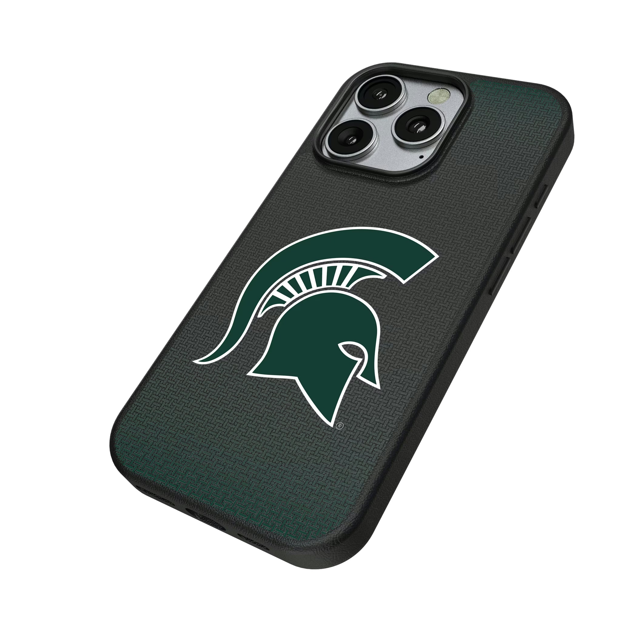 Michigan State University Spartans Linen iPhone MagSafe Compatible Phone Case for Apple iPhone - Isometric View