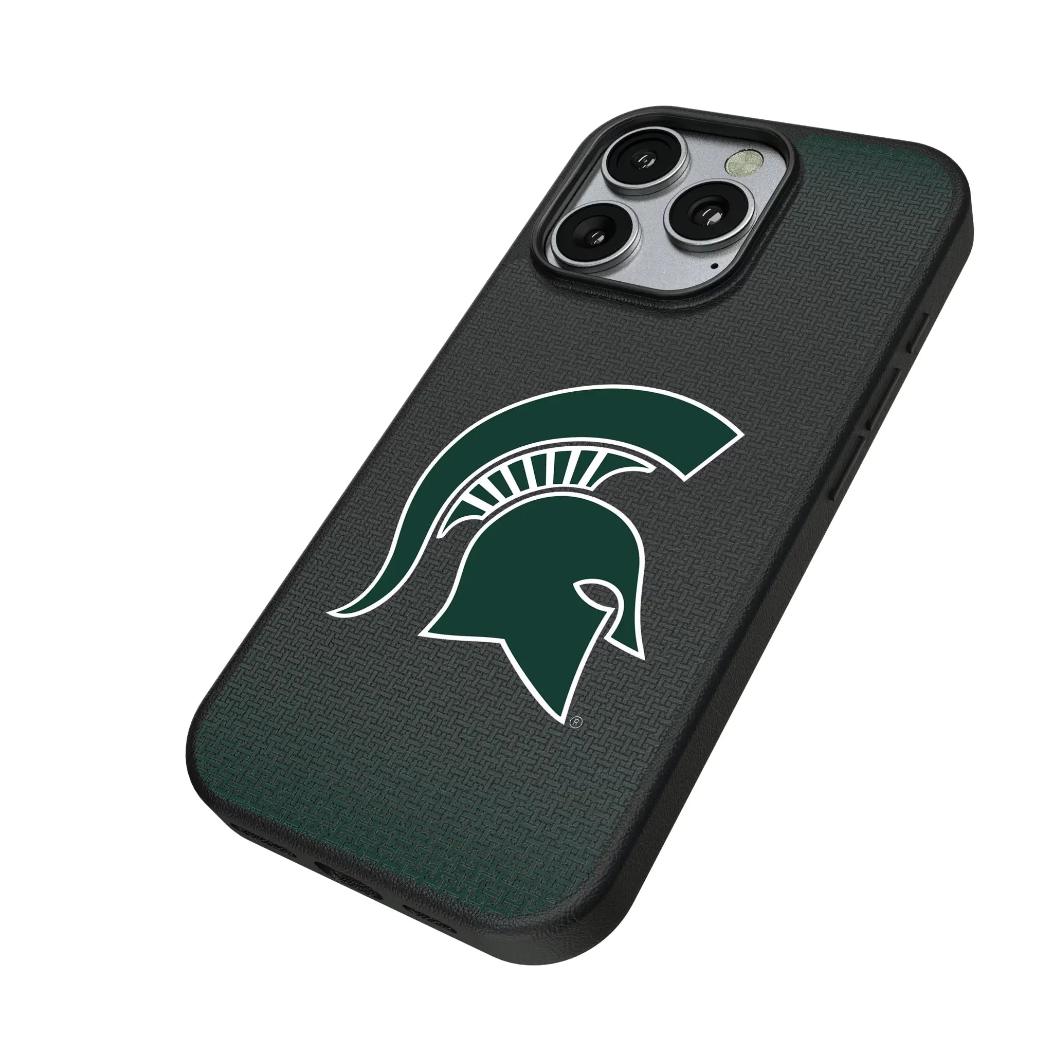 Michigan State University Spartans Linen iPhone MagSafe Compatible Phone Case for Apple iPhone - Isometric View