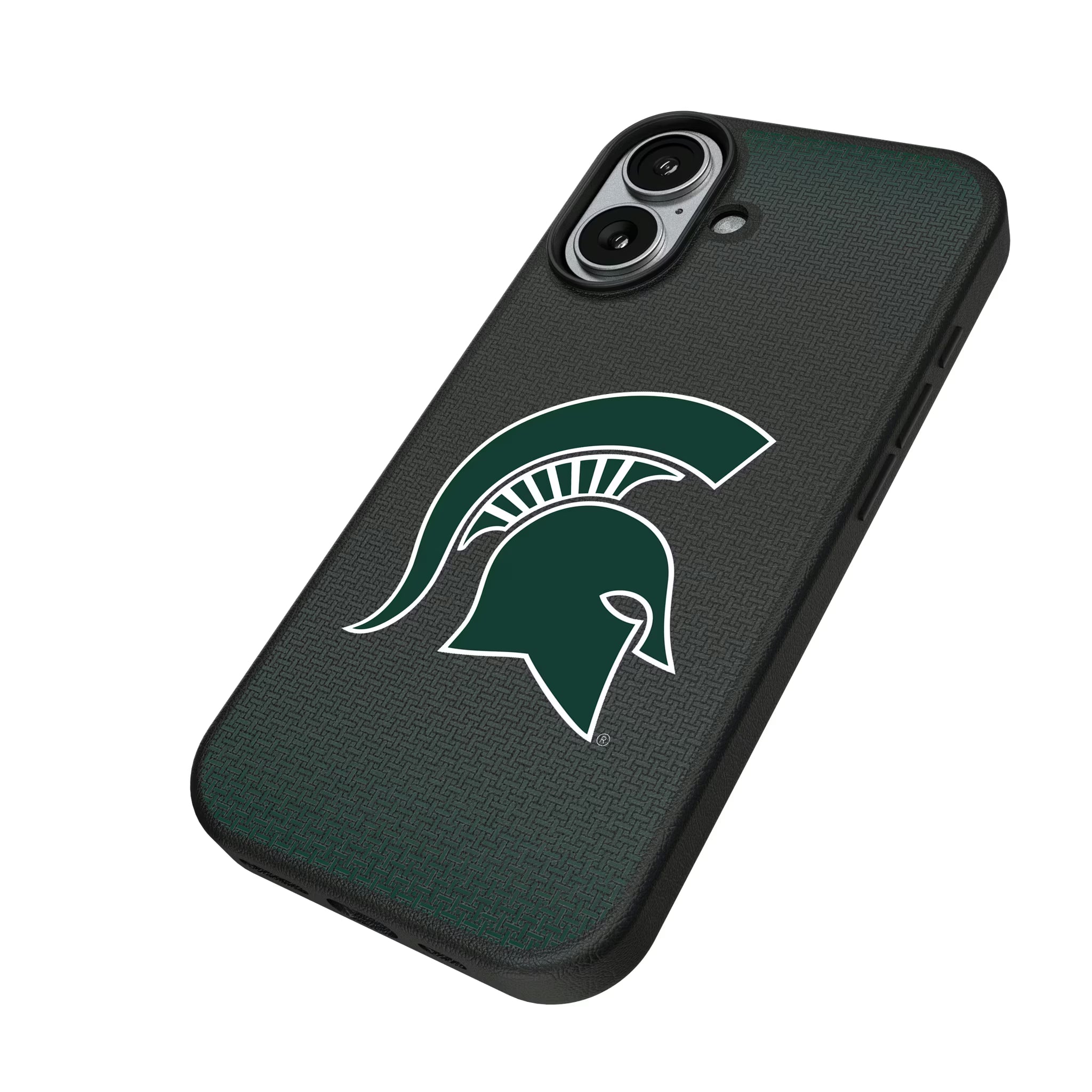 Michigan State University Spartans Linen iPhone MagSafe Compatible Phone Case for Apple iPhone - Isometric View#Device_iPhone 17