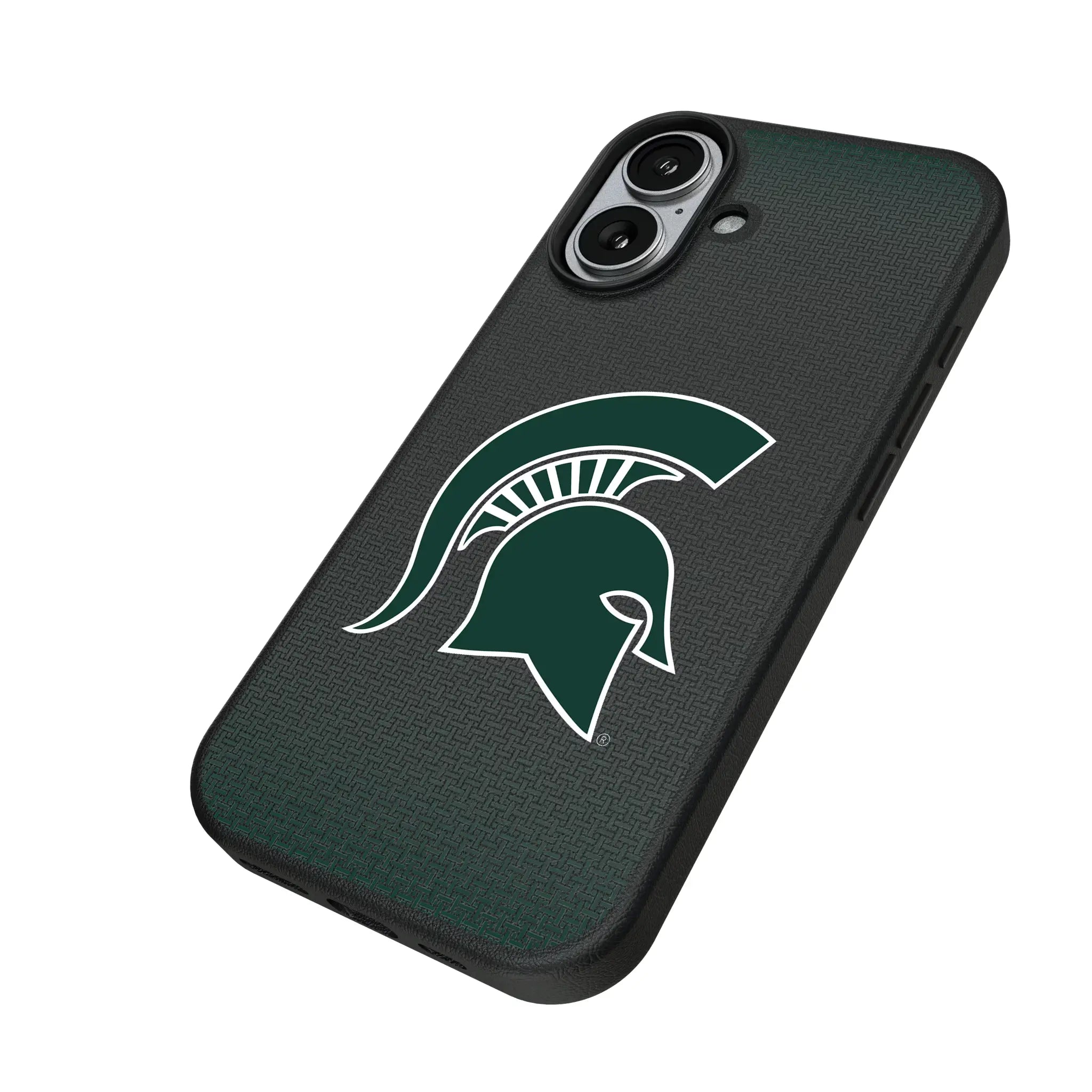 Michigan State University Spartans Linen iPhone MagSafe Compatible Phone Case for Apple iPhone - Isometric View#Device_iPhone 17
