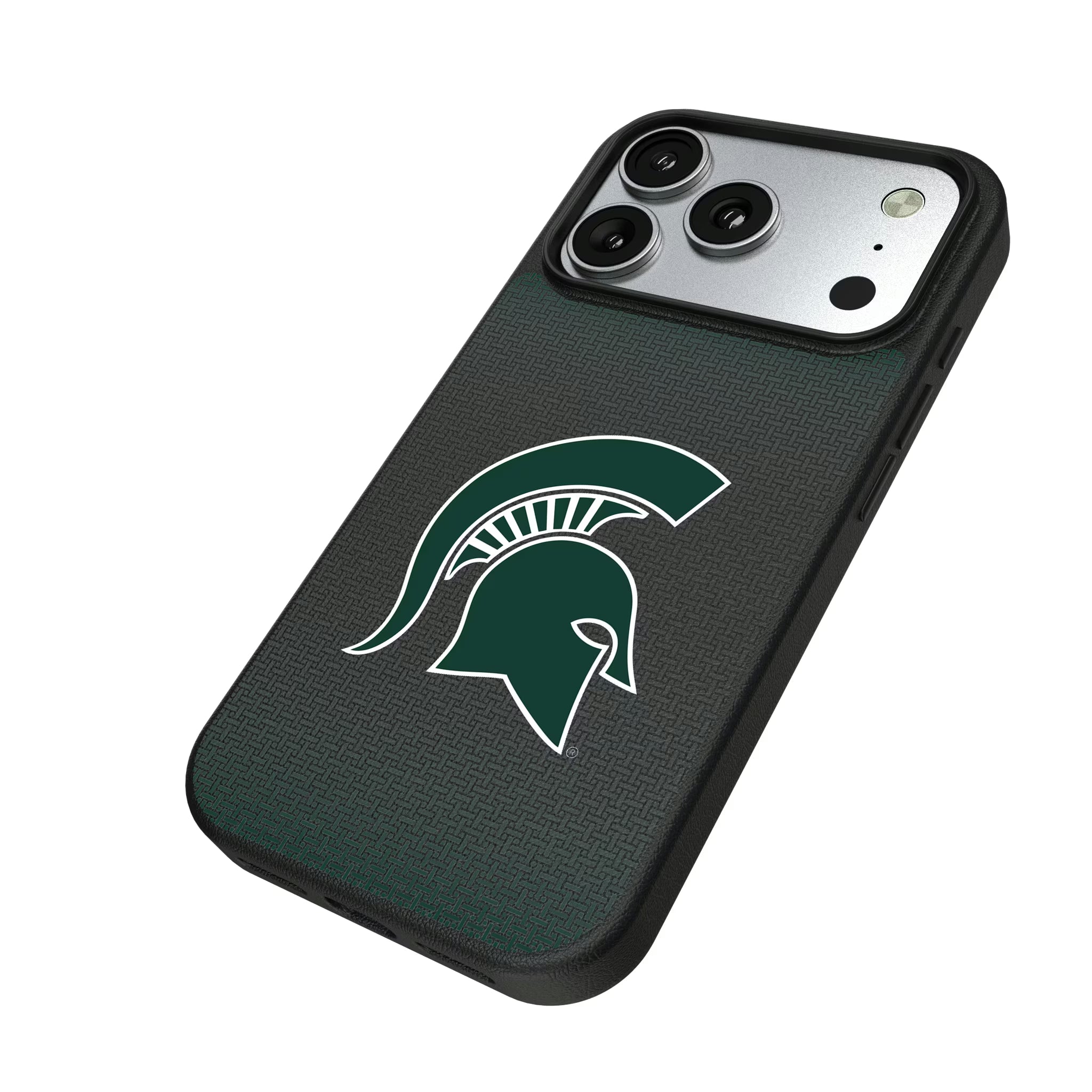Michigan State University Spartans Linen iPhone MagSafe Compatible Phone Case for Apple iPhone - Isometric View#Device_iPhone 17 Pro