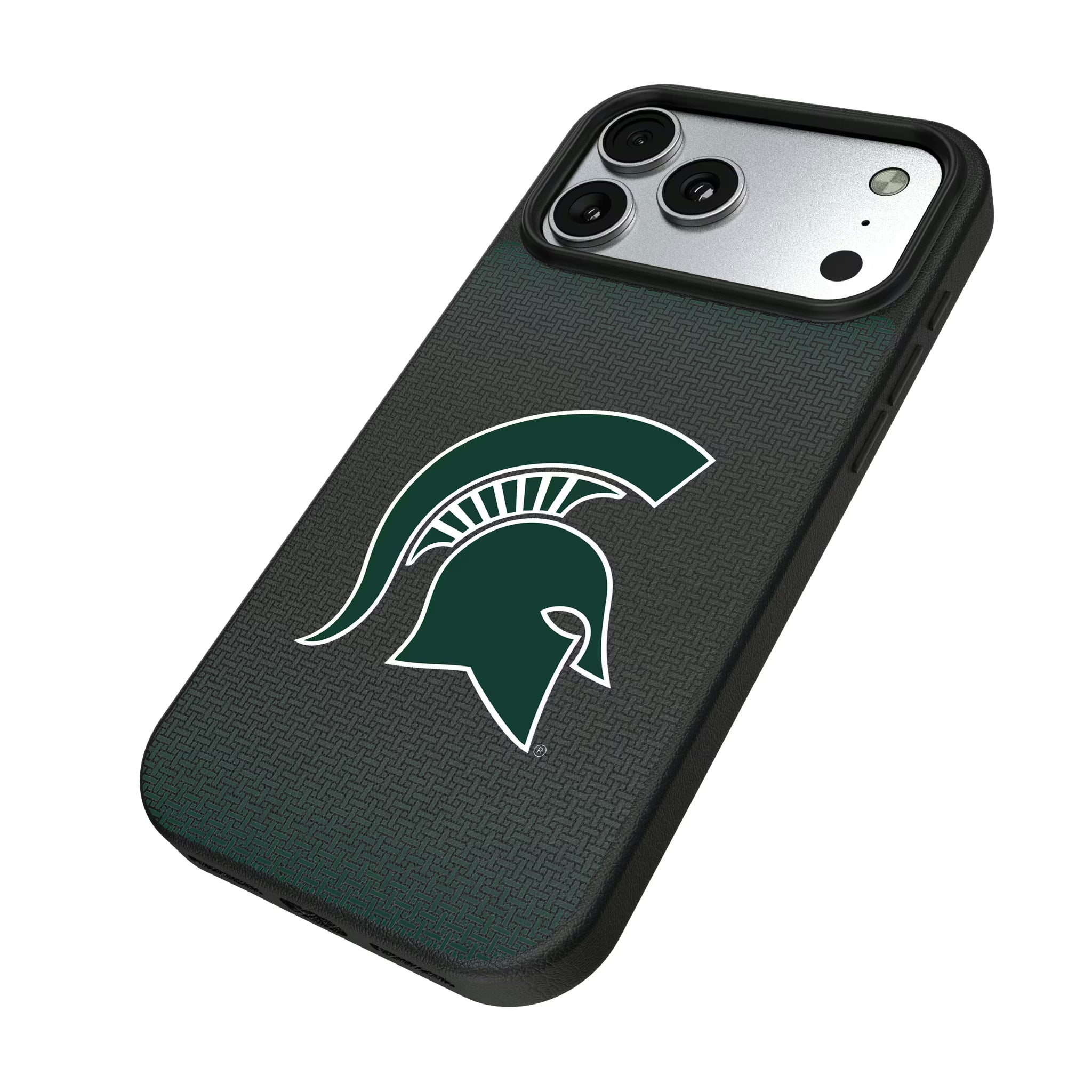 Michigan State University Spartans Linen iPhone MagSafe Compatible Phone Case for Apple iPhone - Isometric View#Device_iPhone 17 Pro Max