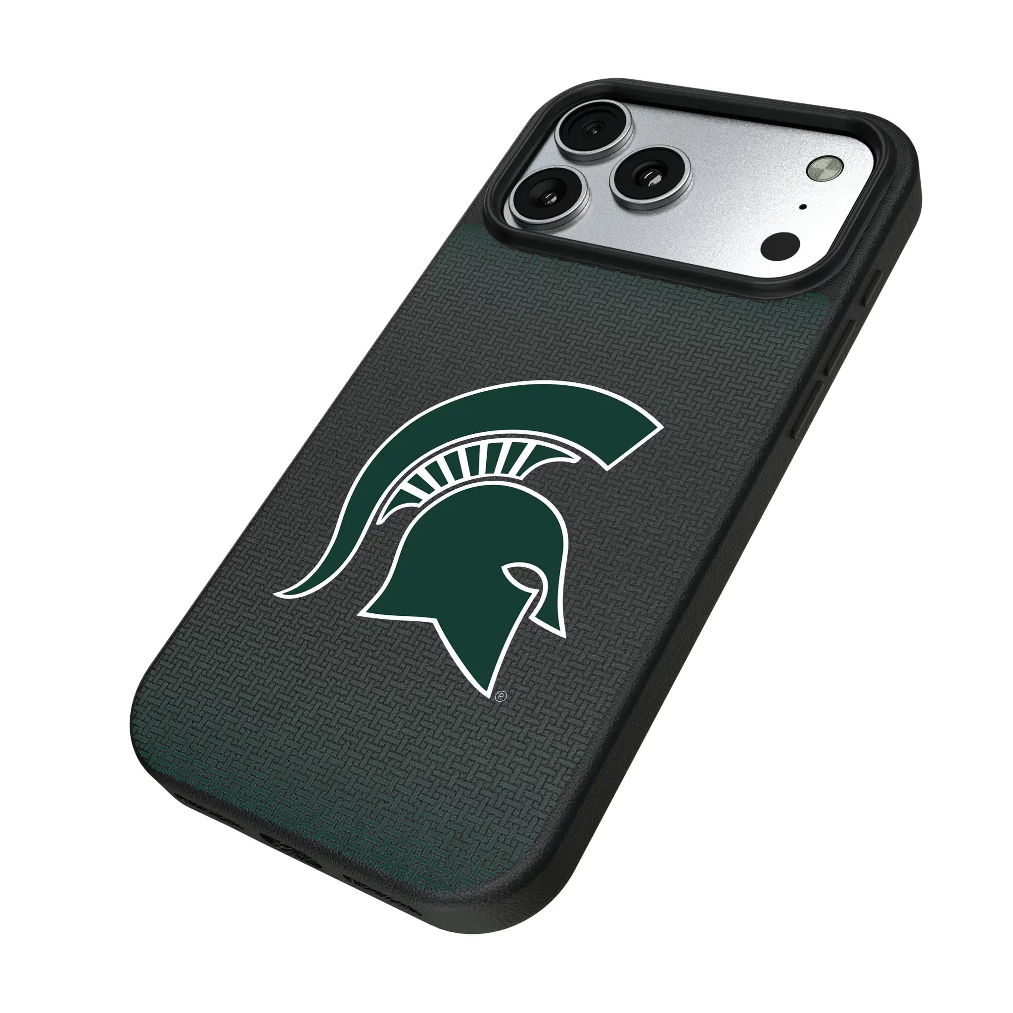 Michigan State University Spartans Linen iPhone MagSafe Compatible Phone Case for Apple iPhone - Isometric View#Device_iPhone 17 Pro Max