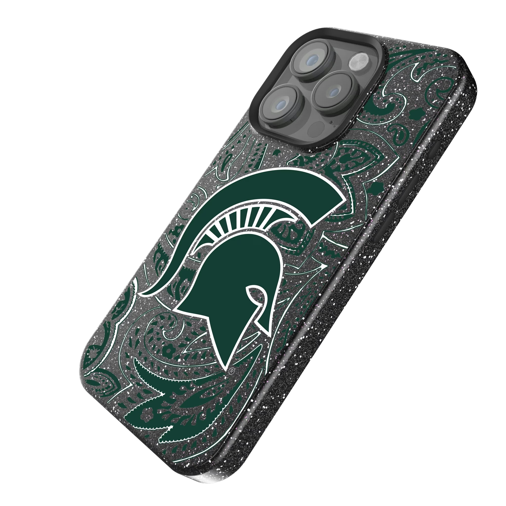 Michigan State University Spartans Paisley iPhone Bling Phone Case for Apple iPhone - Isometric View