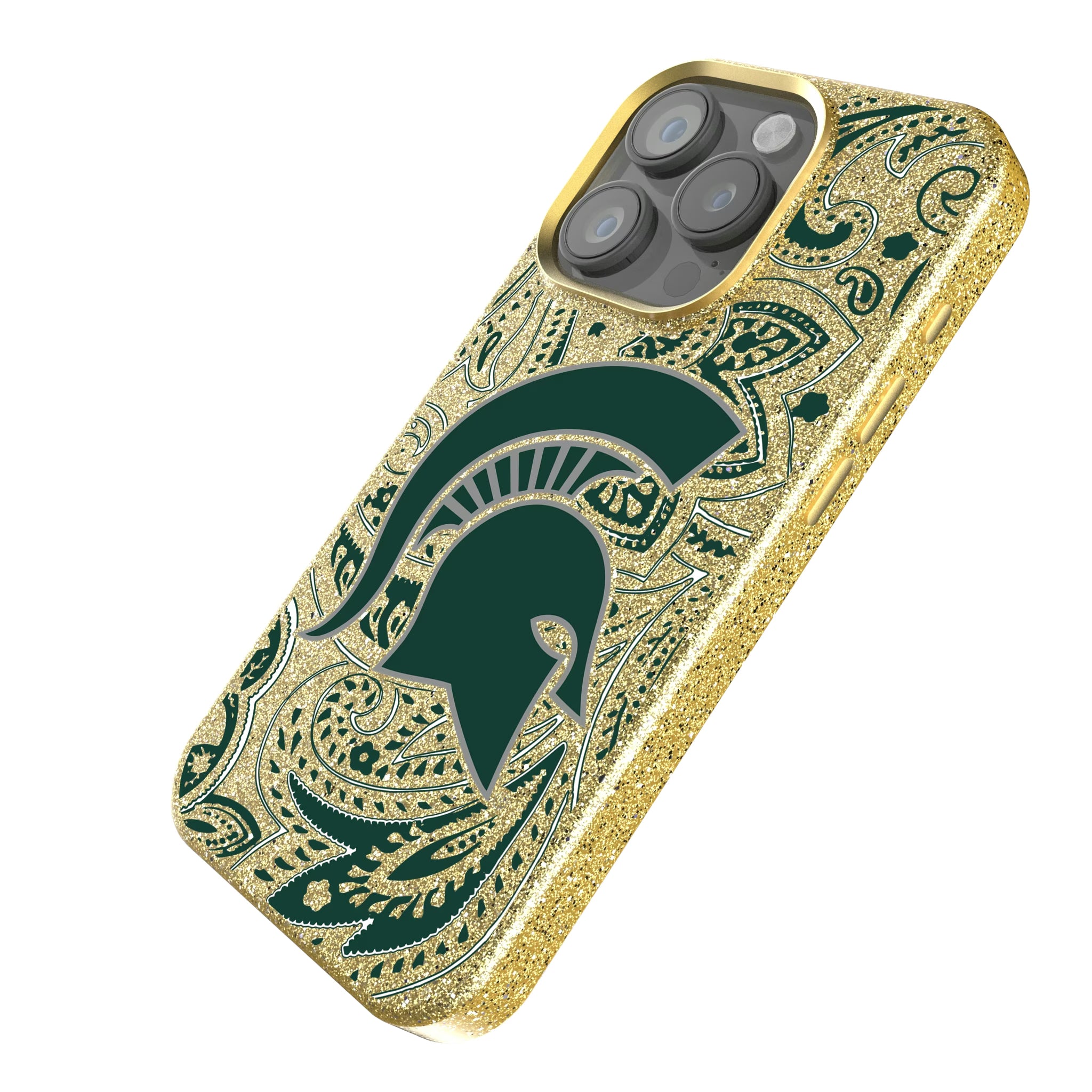 Michigan State University Spartans Paisley iPhone Bling Phone Case for Apple iPhone - Isometric View