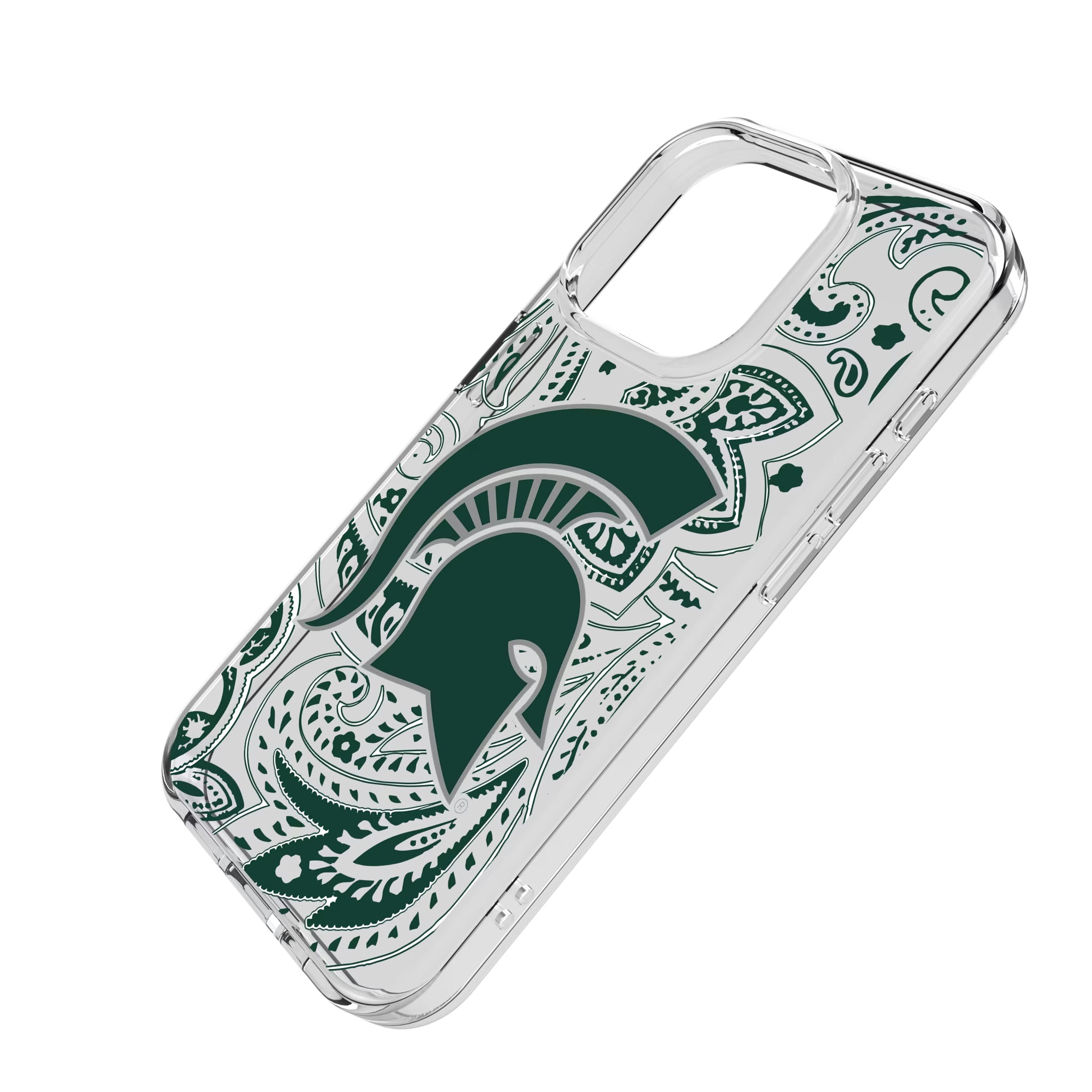Michigan State University Spartans Paisley iPhone Clear Phone Case for Apple iPhone - Isometric View