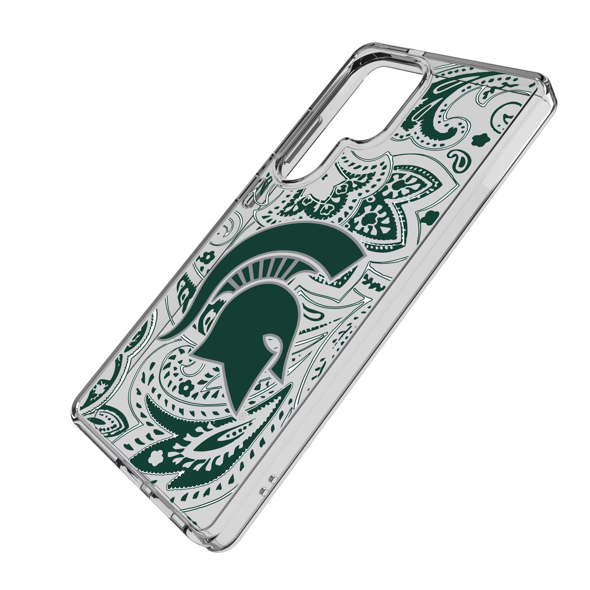 Michigan State University Spartans Paisley Galaxy Clear Phone Case for Samsung Galaxy - Isometric View
