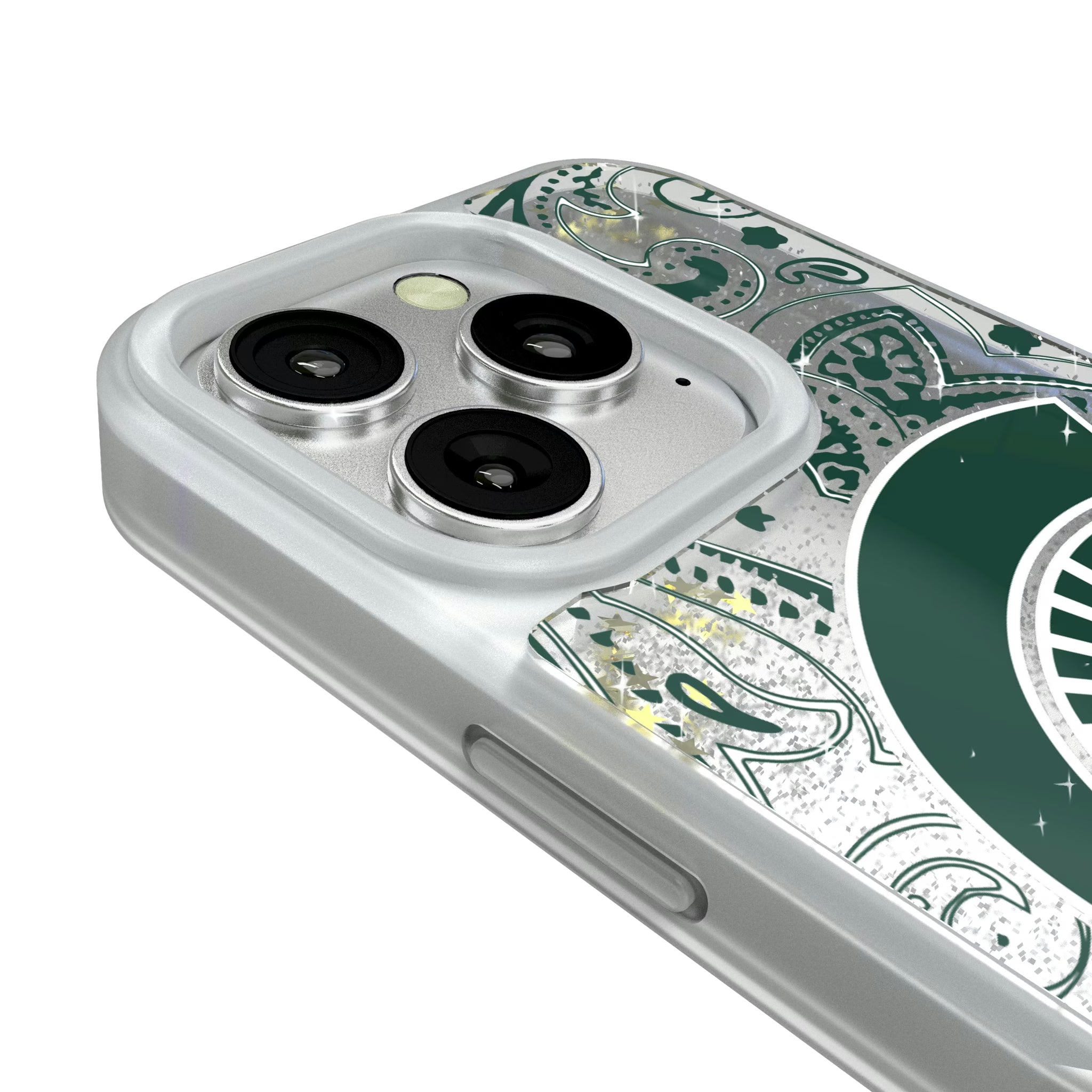 Michigan State University Spartans Paisley iPhone Glitter Phone Case for Apple iPhone - Detail#Device_iPhone 16 Pro