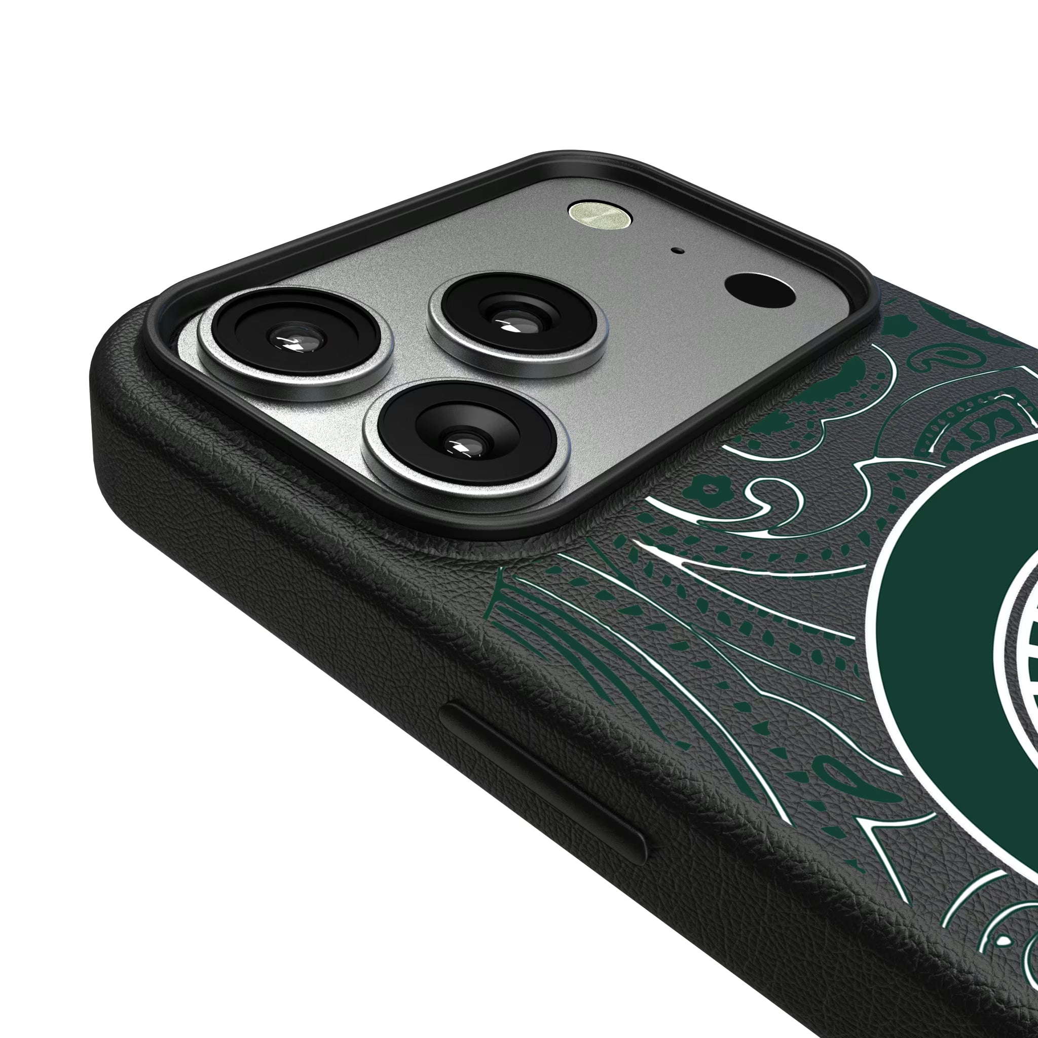 Michigan State University Spartans Paisley iPhone MagSafe Compatible Phone Case for Apple iPhone - Detail#Device_iPhone 17 Pro