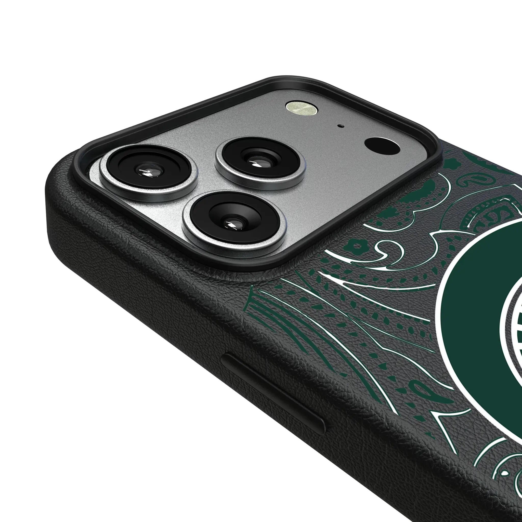 Michigan State University Spartans Paisley iPhone MagSafe Compatible Phone Case for Apple iPhone - Detail#Device_iPhone 17 Pro