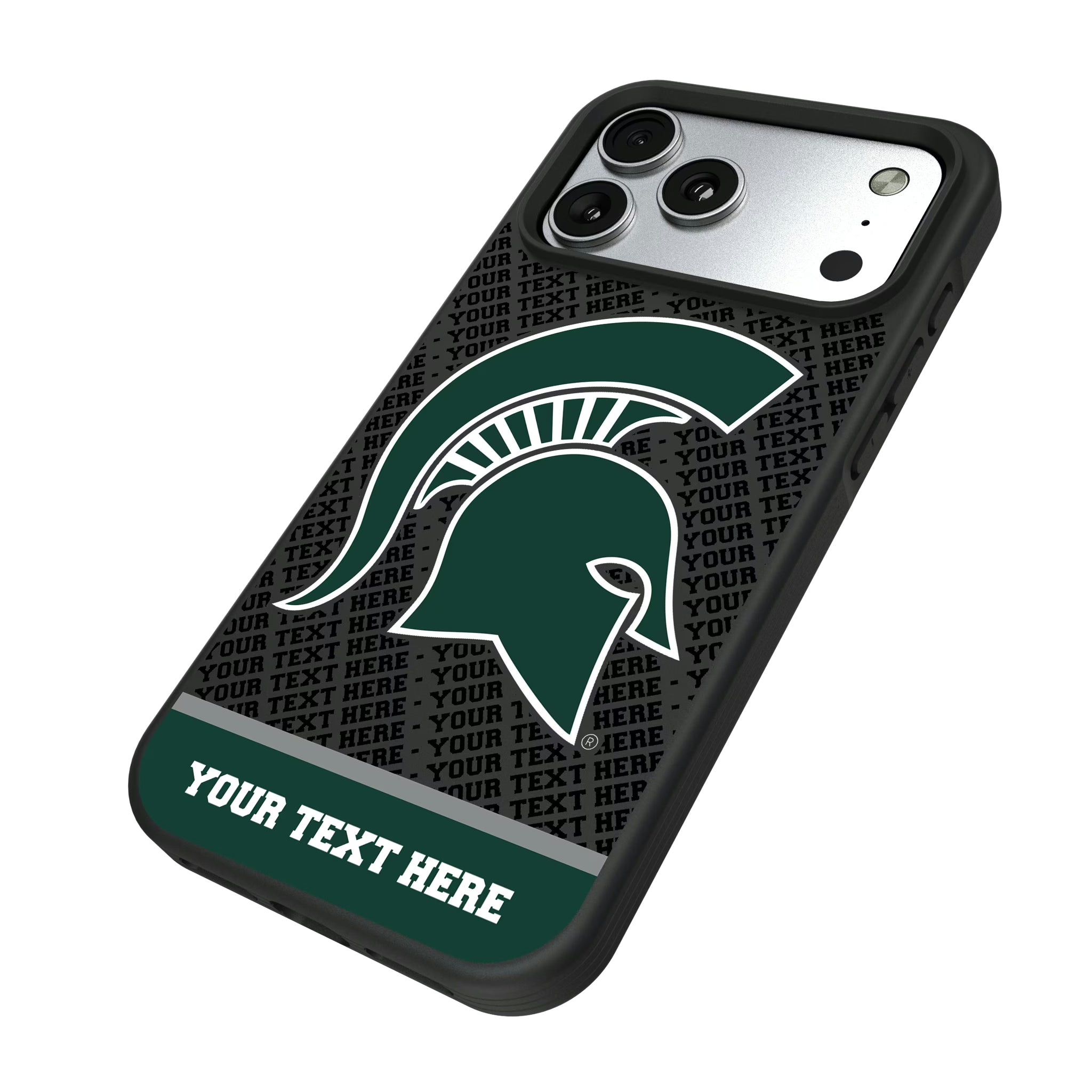 Michigan State University Spartans Personalized EndZone Plus iPhone Bump Phone Case for Apple iPhone - Isometric View#Device_iPhone 17 Pro Max