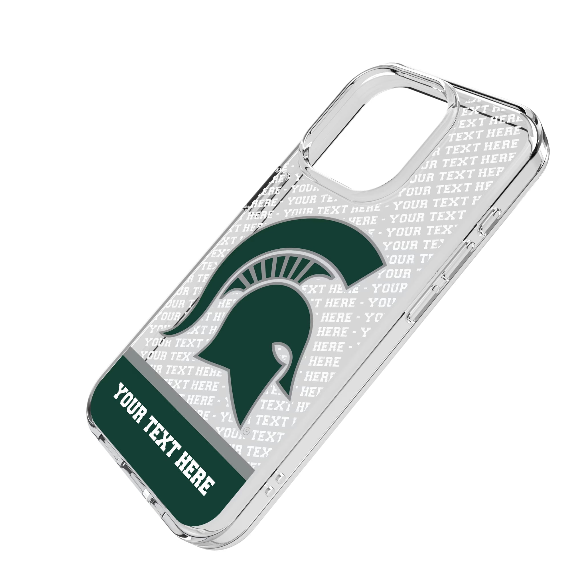 Michigan State University Spartans Personalized EndZone Plus iPhone Clear Phone Case for Apple iPhone - Isometric View