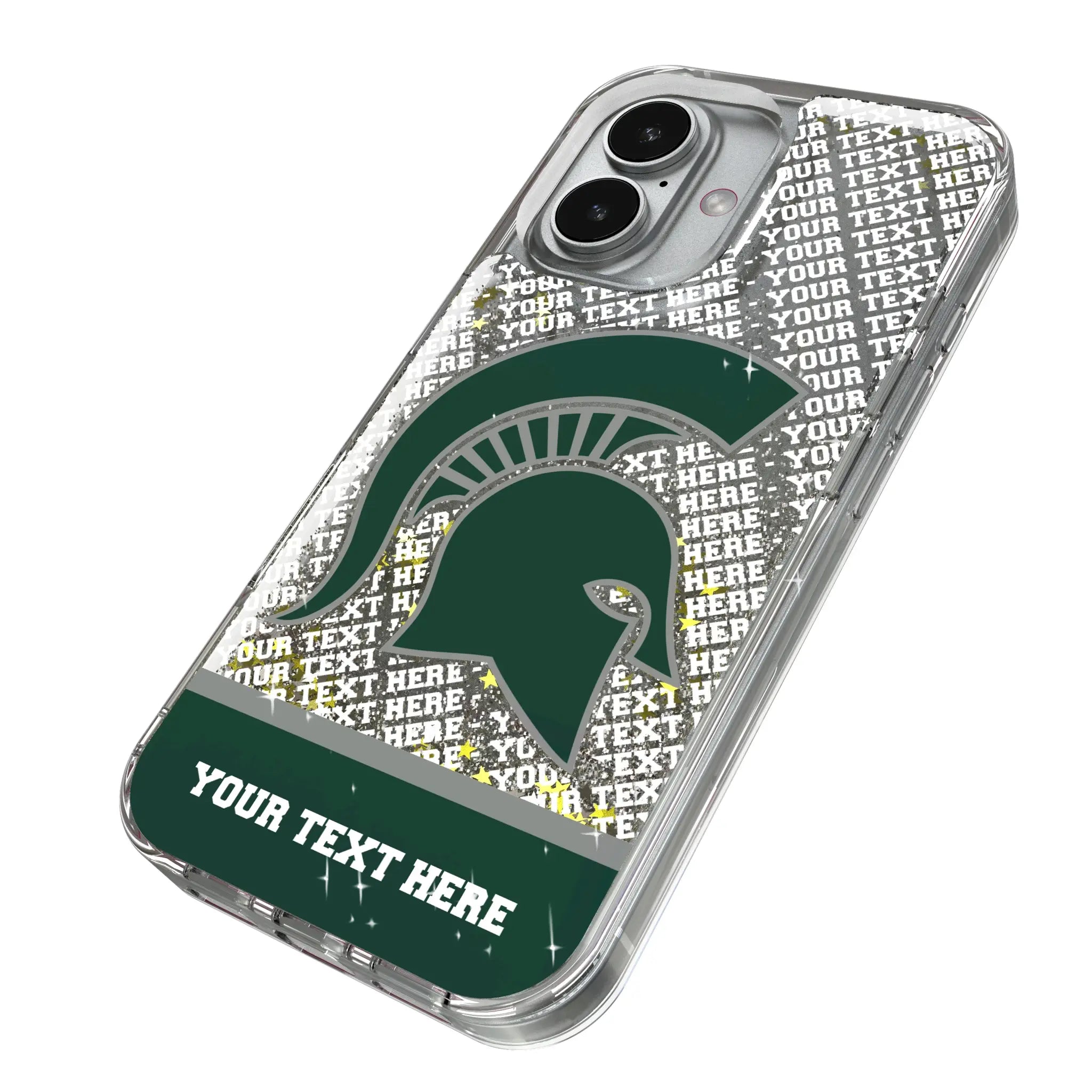 Michigan State University Spartans Personalized EndZone Plus iPhone Glitter Phone Case for Apple iPhone - Isometric View