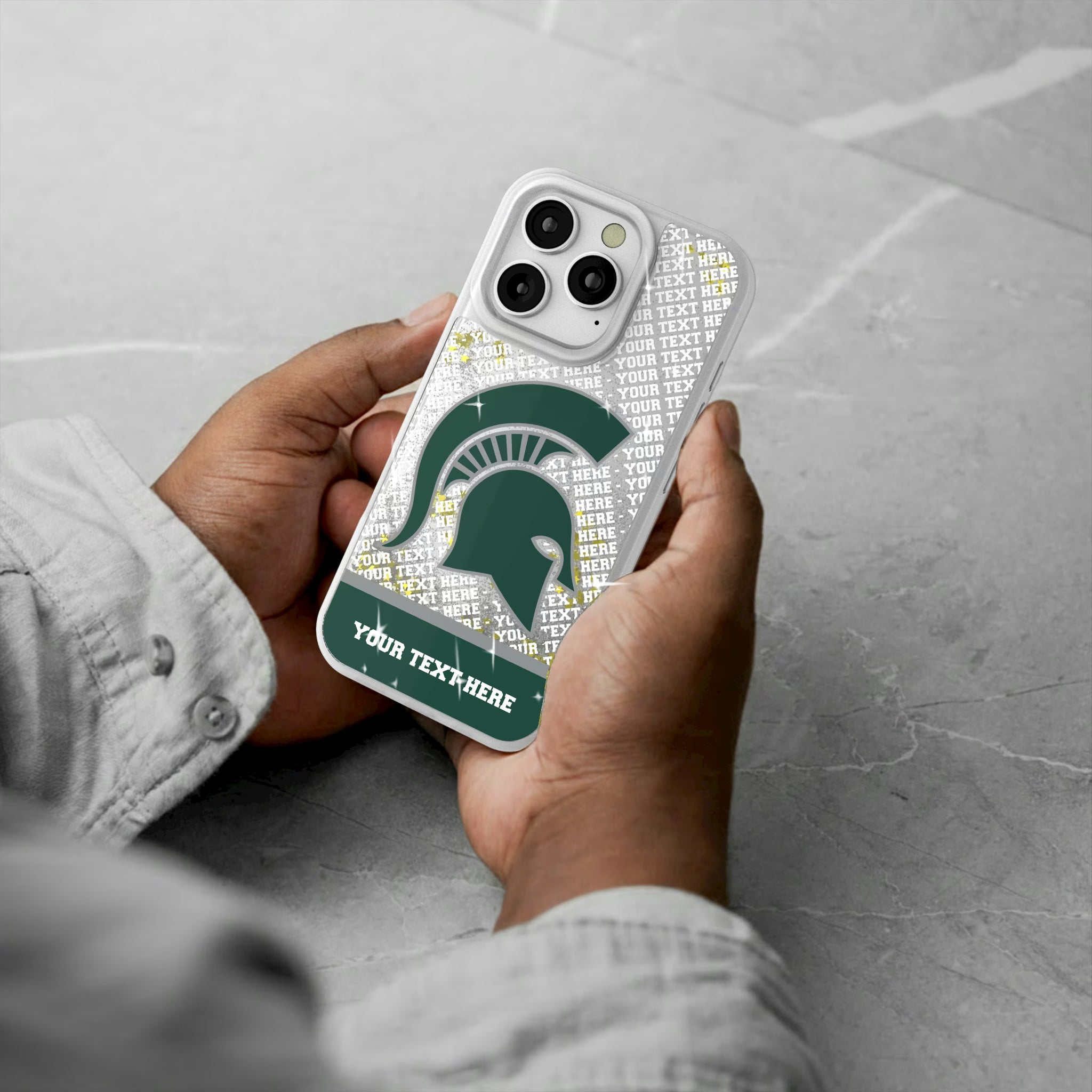 Michigan State University Spartans Personalized EndZone Plus iPhone Glitter Phone Case for Apple iPhone - Lifestyle#Device_iPhone 16 Pro