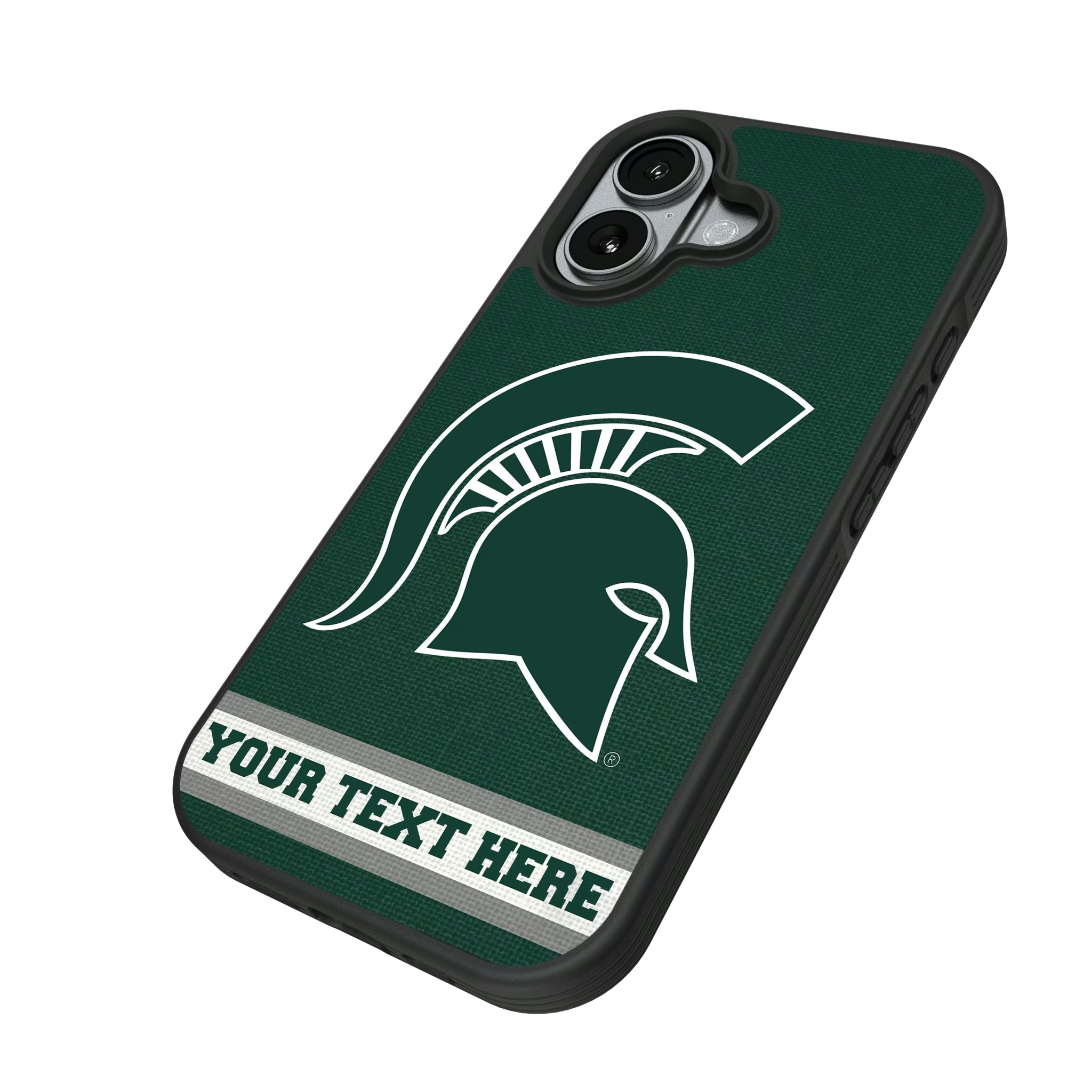 Michigan State University Spartans Personalized Stripe iPhone Bump Phone Case for Apple iPhone - Isometric View#Device_iPhone 17