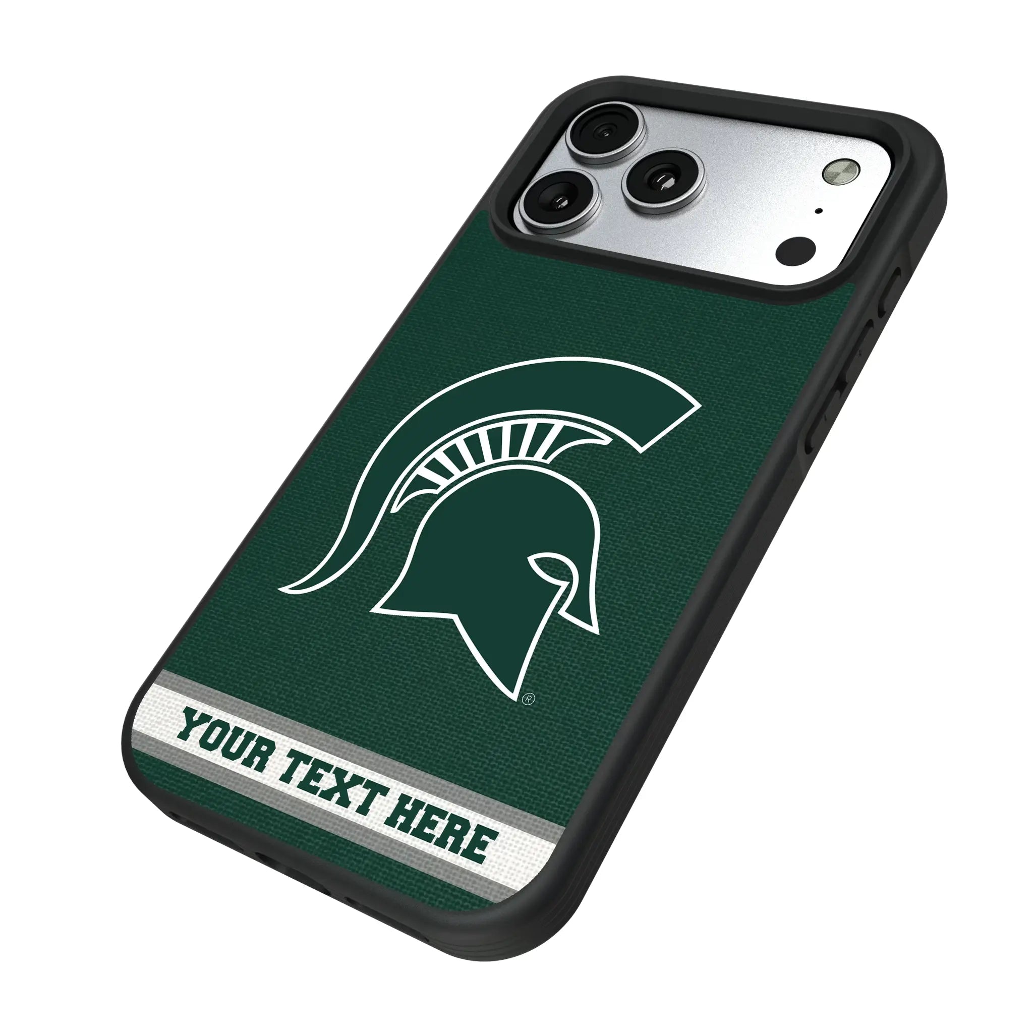 Michigan State University Spartans Personalized Stripe iPhone Bump Phone Case for Apple iPhone - Isometric View#Device_iPhone 17 Pro Max