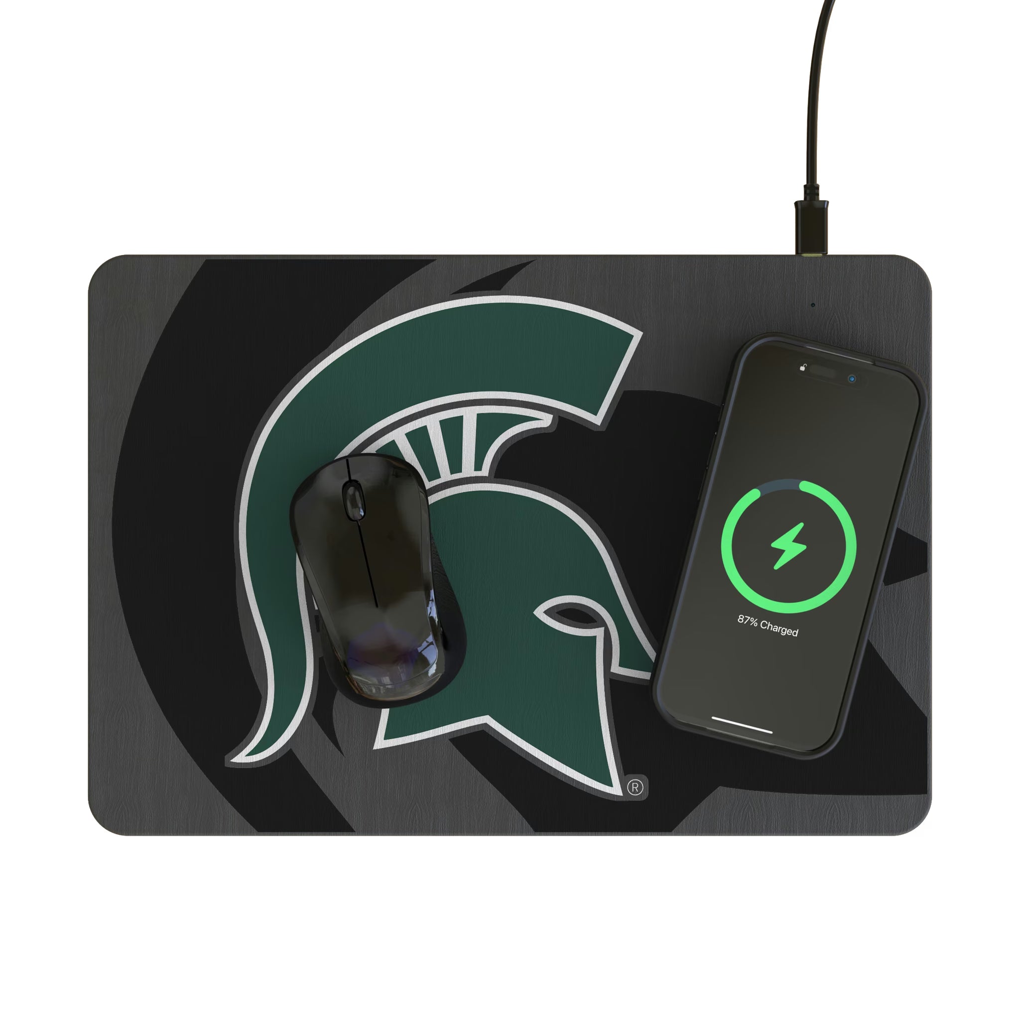 Michigan State University Spartans Personalized Tilt 15-Watt Wireless Charger and Mouse Pad - Lifestyle