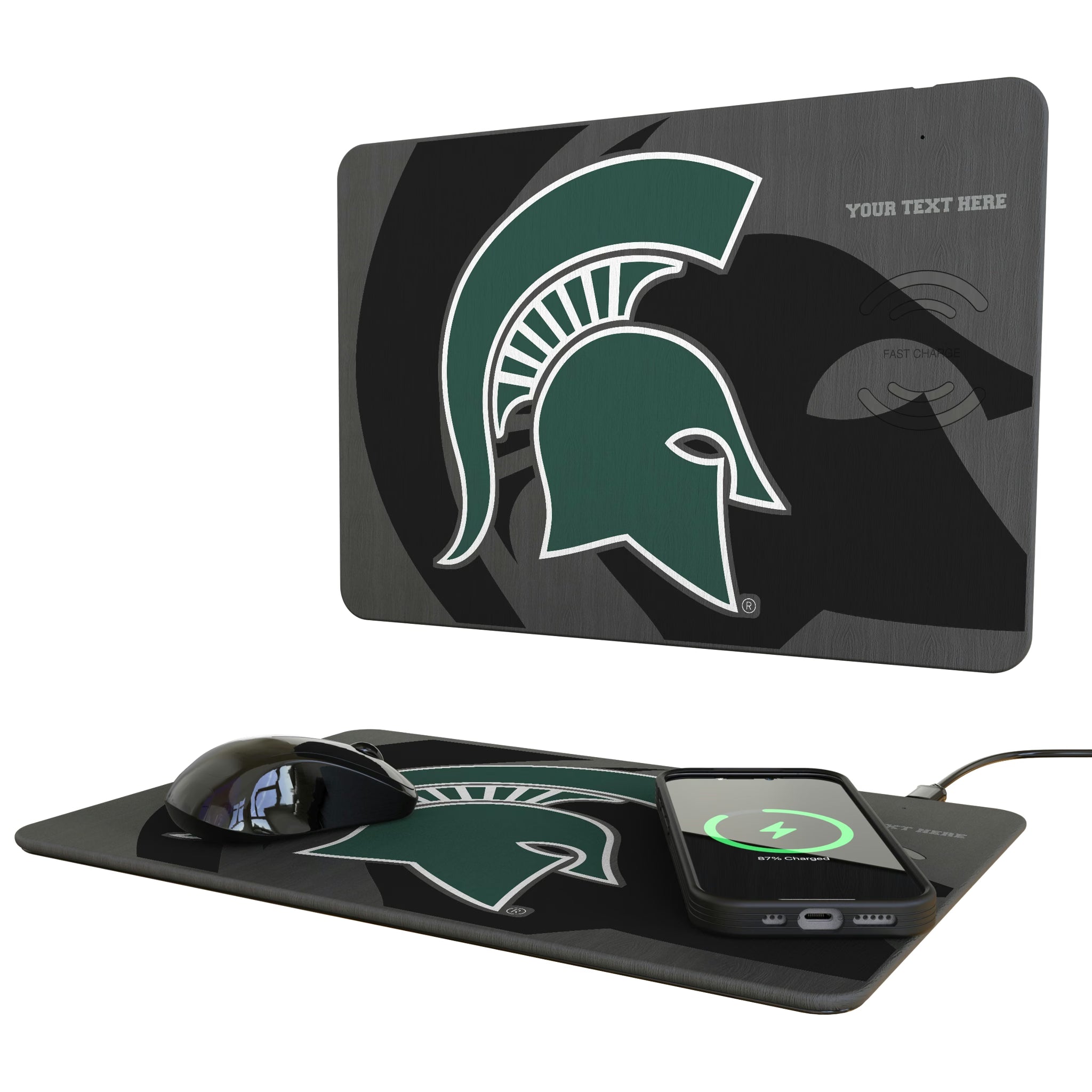 Michigan State University Spartans Personalized Tilt 15-Watt Wireless Charger and Mouse Pad