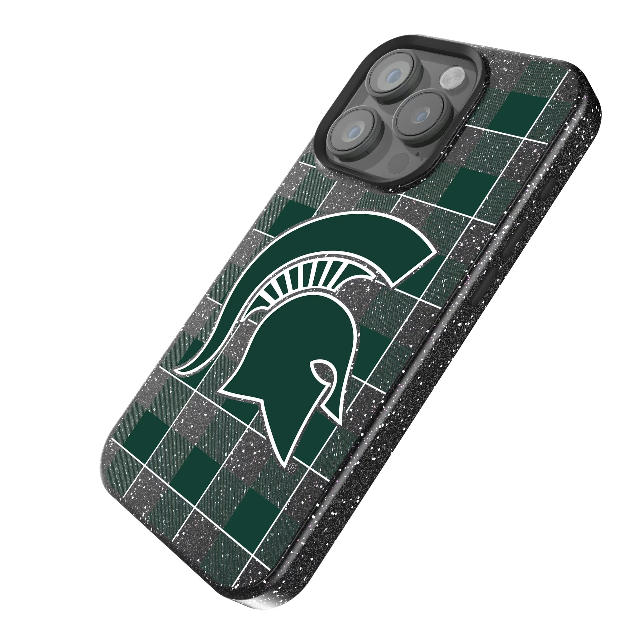 Michigan State University Spartans Plaid iPhone Bling Phone Case for Apple iPhone - Isometric View