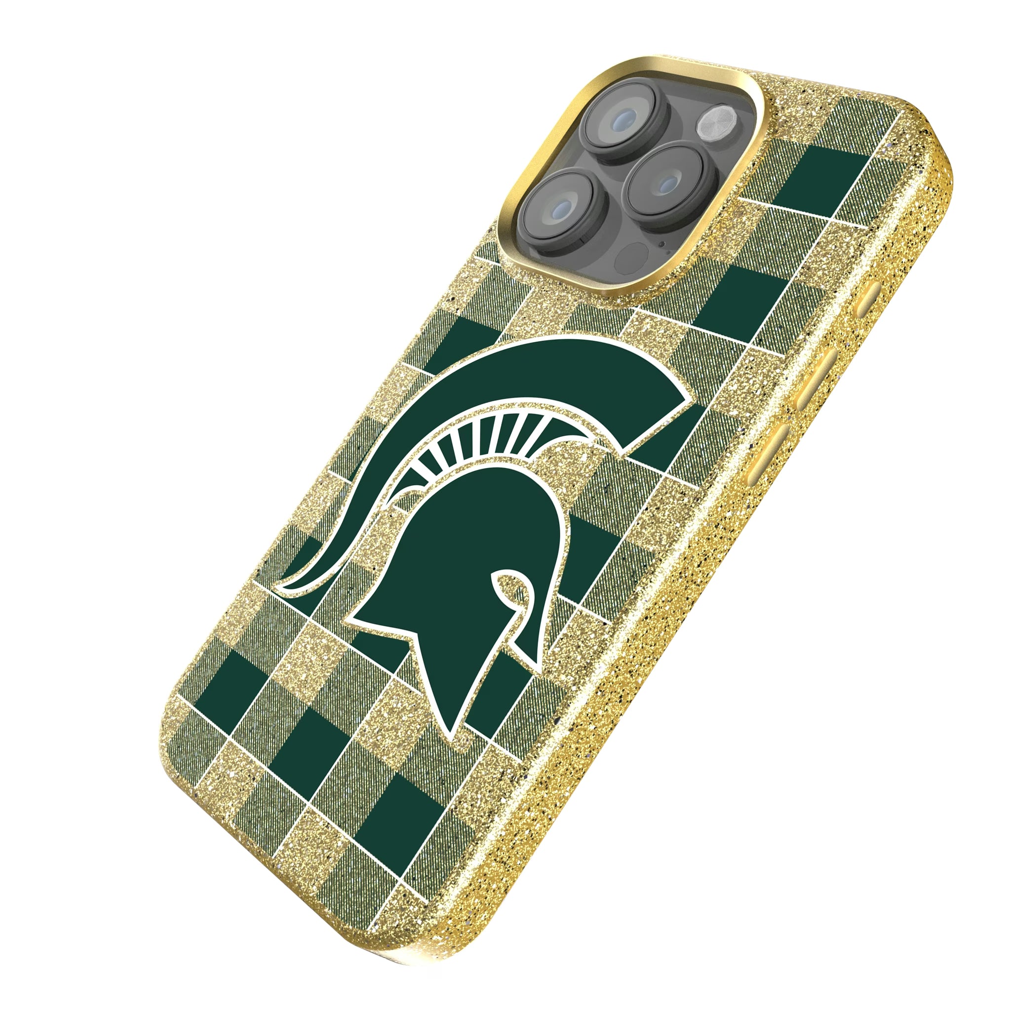 Michigan State University Spartans Plaid iPhone Bling Phone Case for Apple iPhone - Isometric View