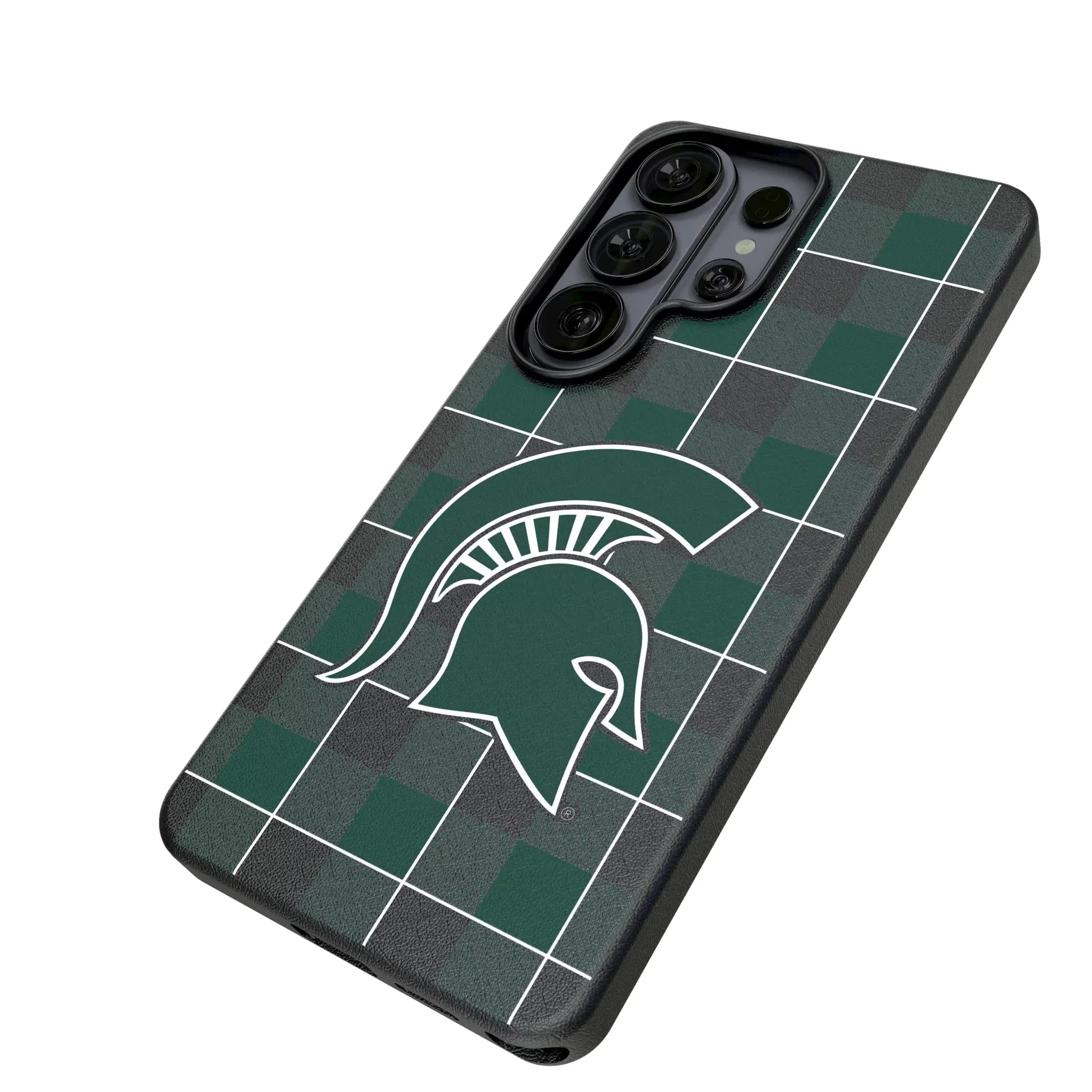 Michigan State University Spartans Plaid Galaxy MagSafe Compatible Phone Case for Samsung Galaxy - Isometric View#Device_Galaxy S26 Ultra