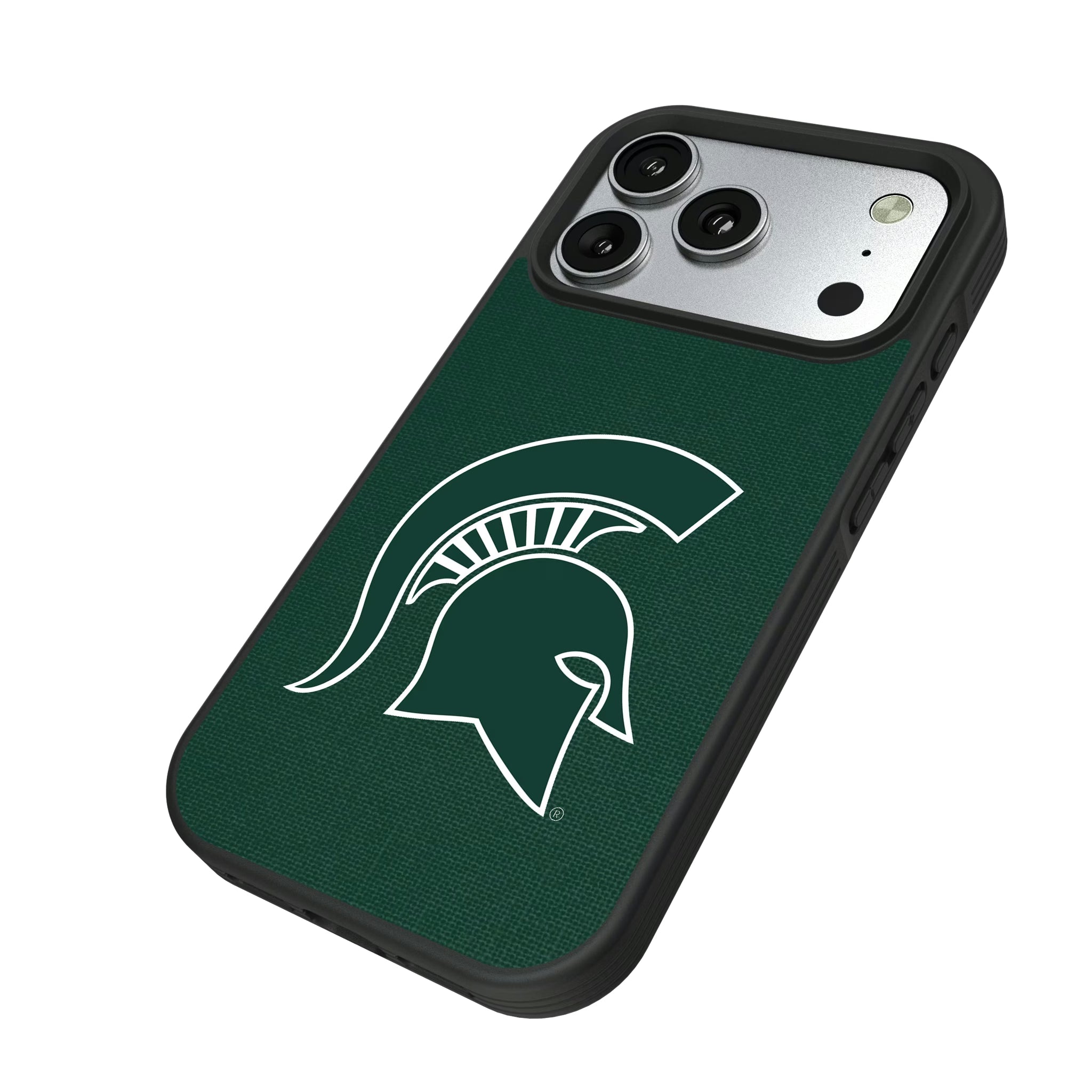 Michigan State University Spartans Solid iPhone Bump Phone Case for Apple iPhone - Isometric View#Device_iPhone 17 Pro