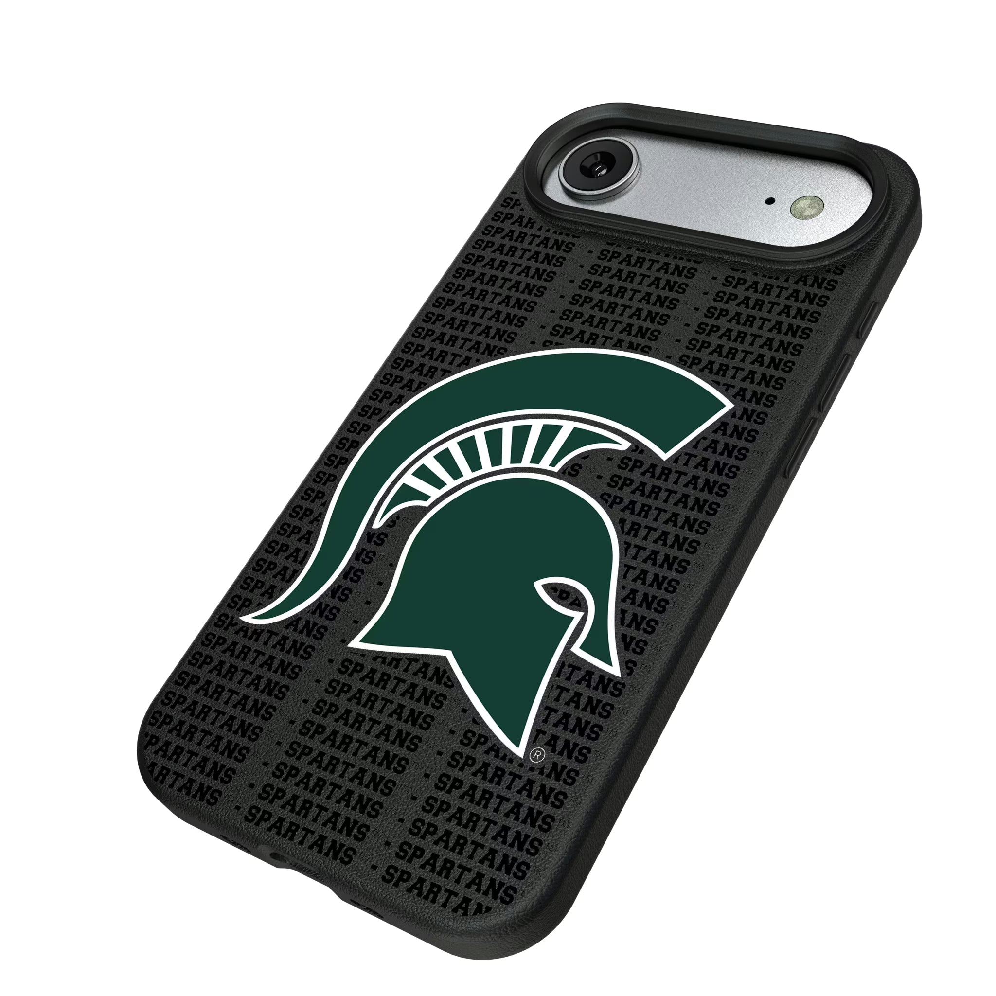 Michigan State University Spartans Text Backdrop iPhone MagSafe Compatible Phone Case for Apple iPhone - Isometric View#Device_iPhone Air