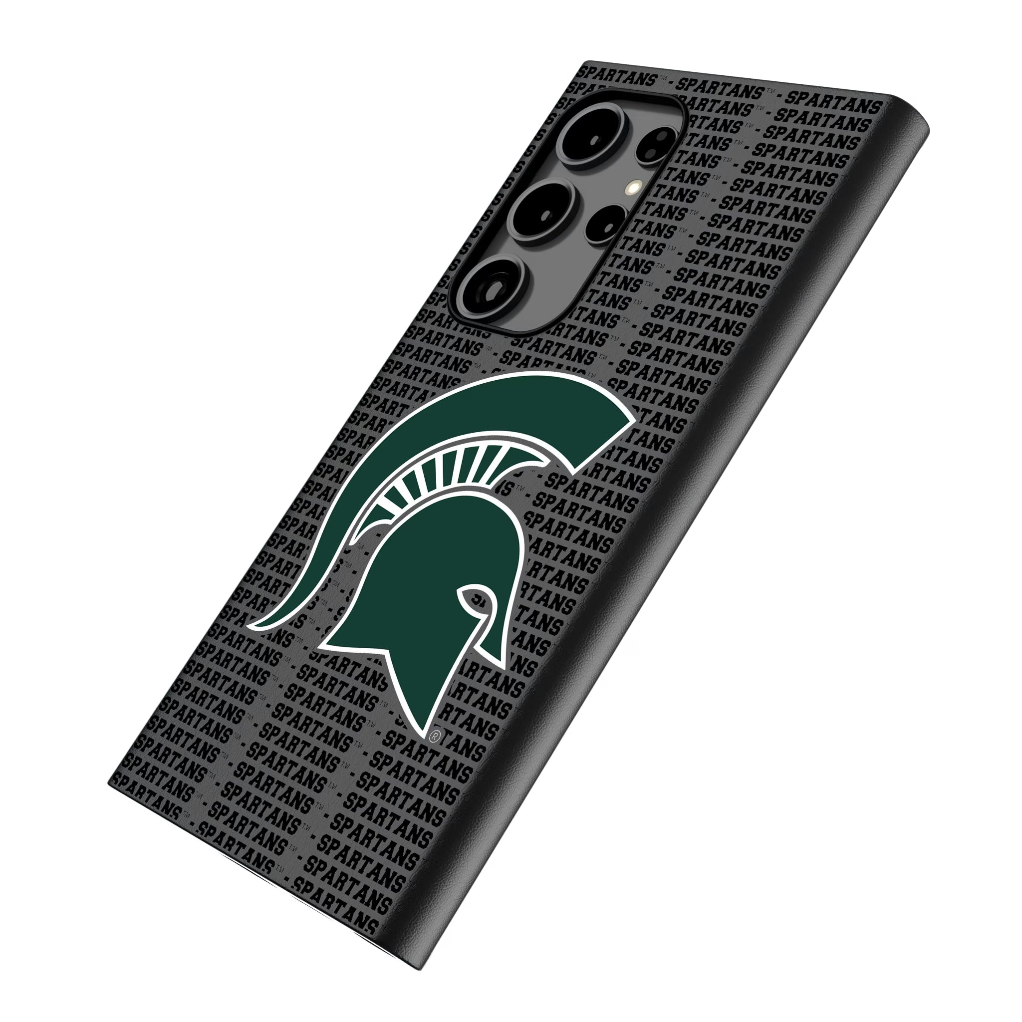 Michigan State University Spartans Text Backdrop Galaxy MagSafe Compatible Phone Case for Samsung Galaxy - Isometric View