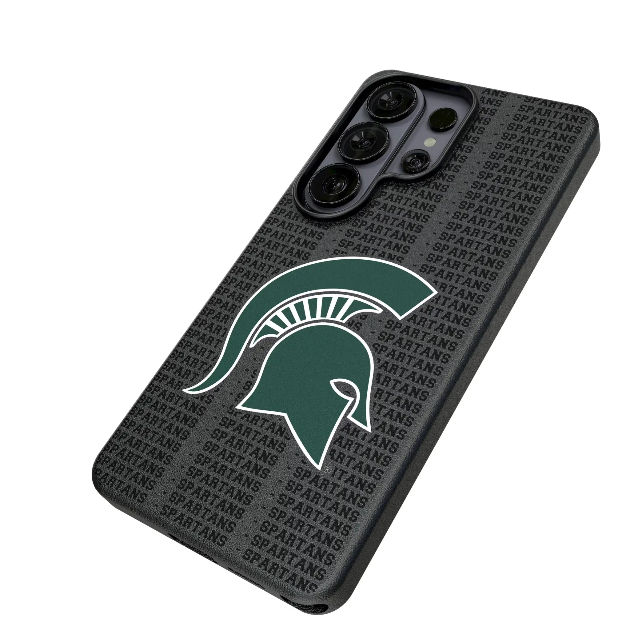 Michigan State University Spartans Text Backdrop Galaxy MagSafe Compatible Phone Case for Samsung Galaxy - Isometric View#Device_Galaxy S26 Ultra