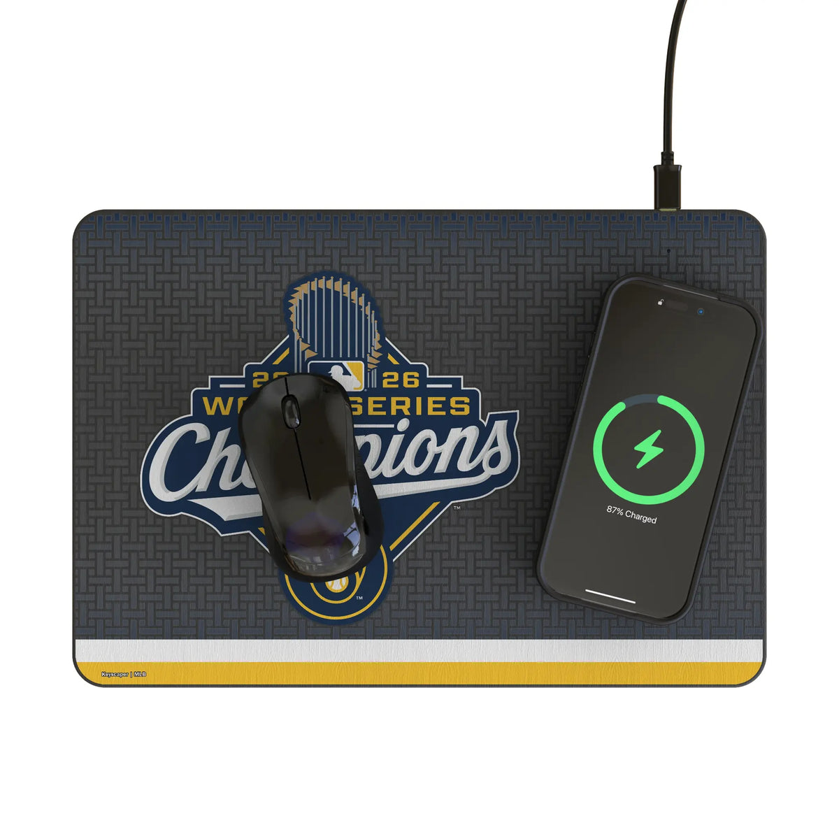 Milwaukee Brewers 2026 MLB World Series 15-Watt Wireless Charger and Mouse Pad - Lifestyle