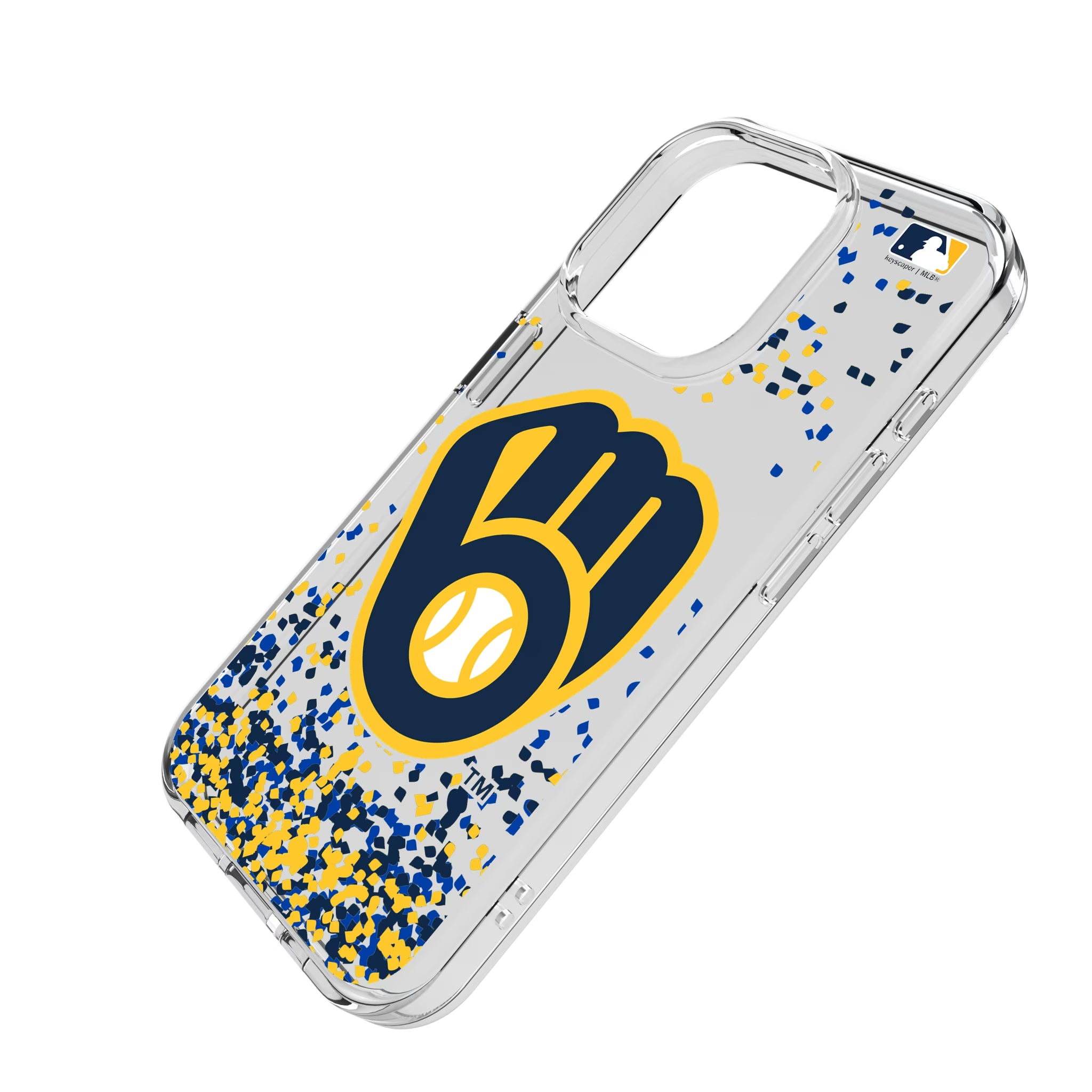 Milwaukee Brewers Confetti iPhone Clear Phone Case for Apple iPhone - Isometric View