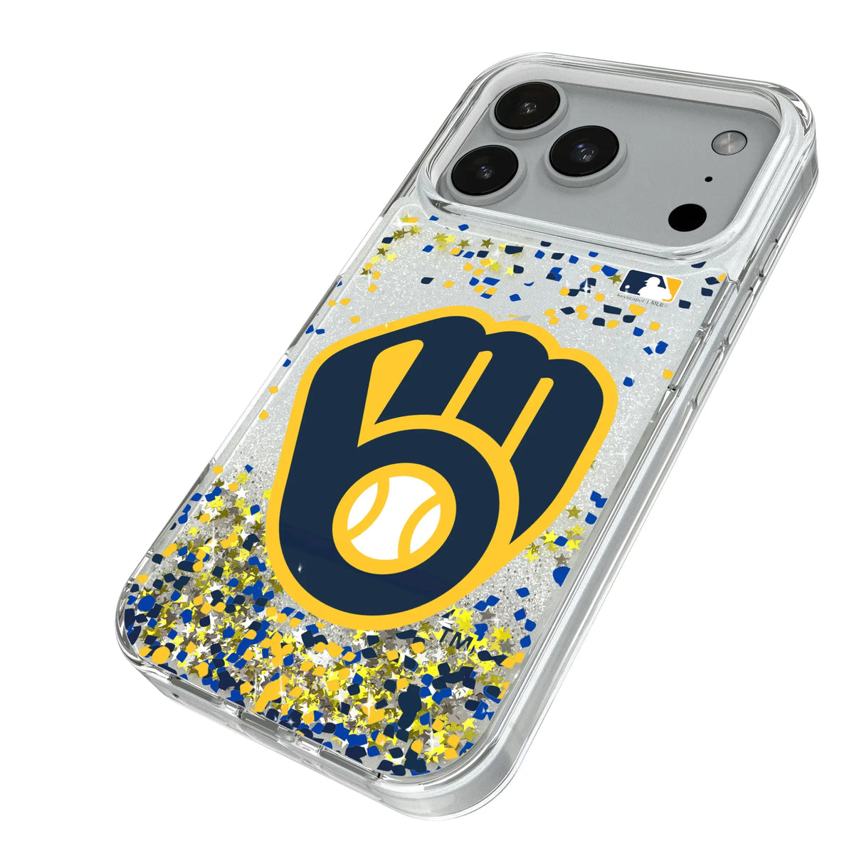 Milwaukee Brewers Confetti iPhone Glitter Phone Case for Apple iPhone - Isometric View#Device_iPhone 18 Pro