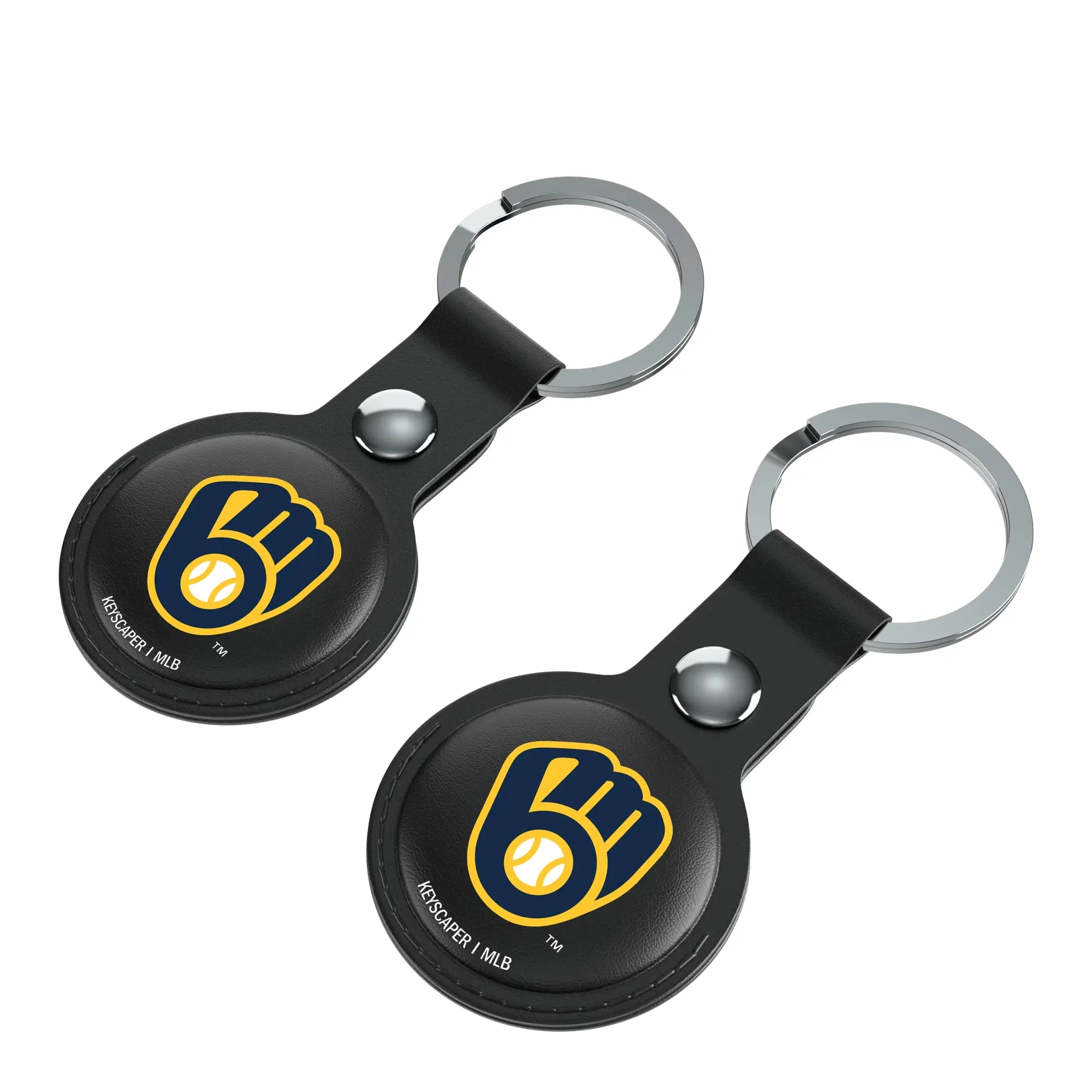 Milwaukee Brewers Insignia AirTag Black Airtag Holder 2-Pack - Isometric View