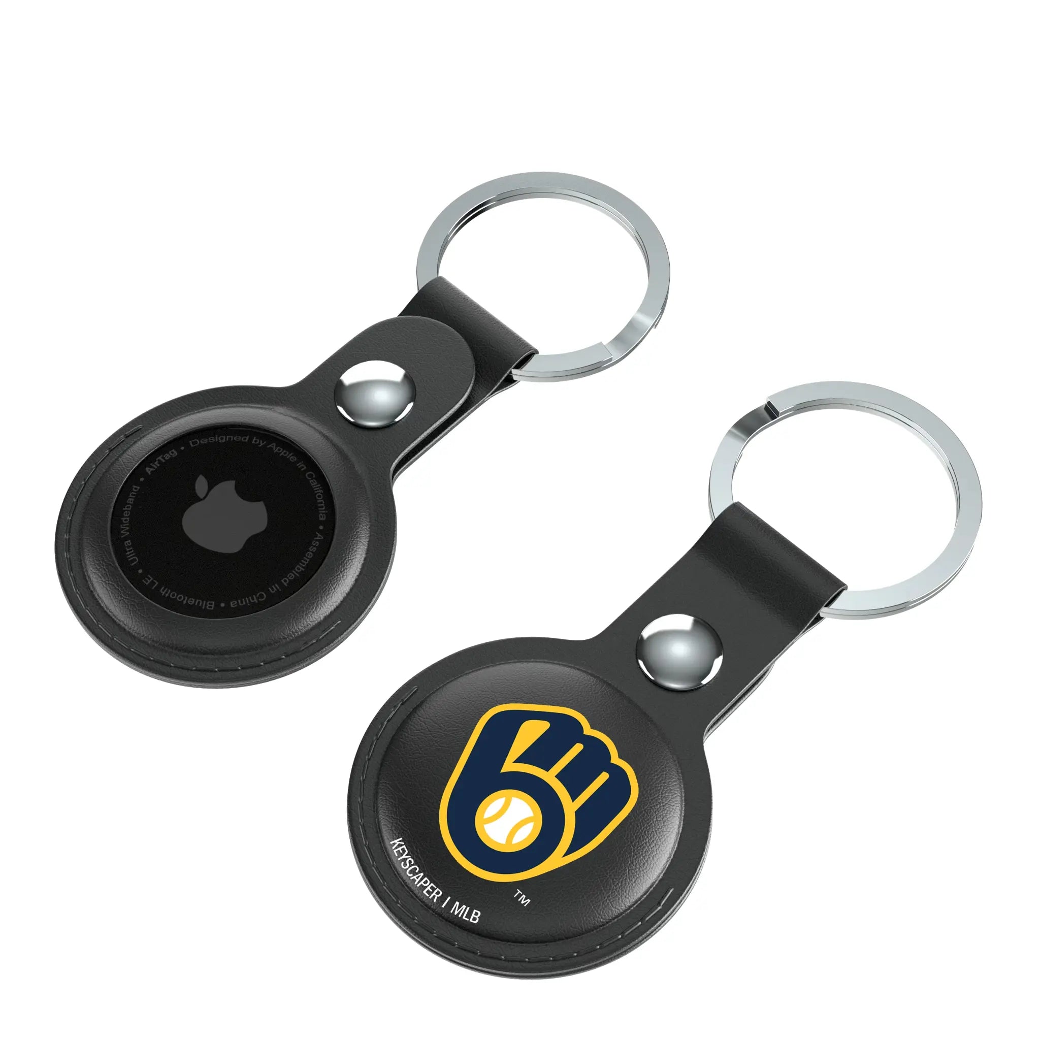 Milwaukee Brewers Insignia AirTag Black Airtag Holder 2-Pack - Isometric View