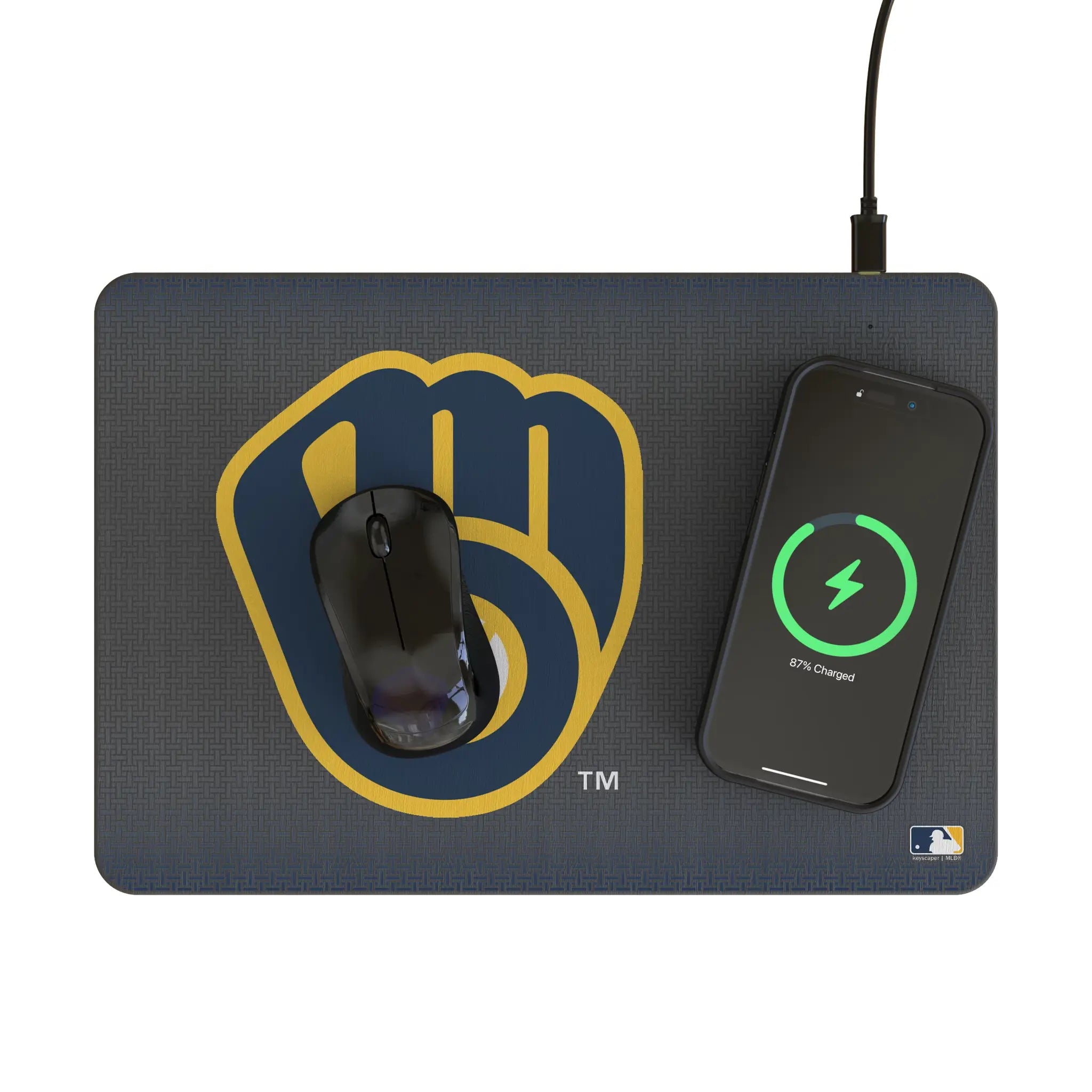 Milwaukee Brewers Linen 15-Watt Wireless Charger and Mouse Pad - Lifestyle