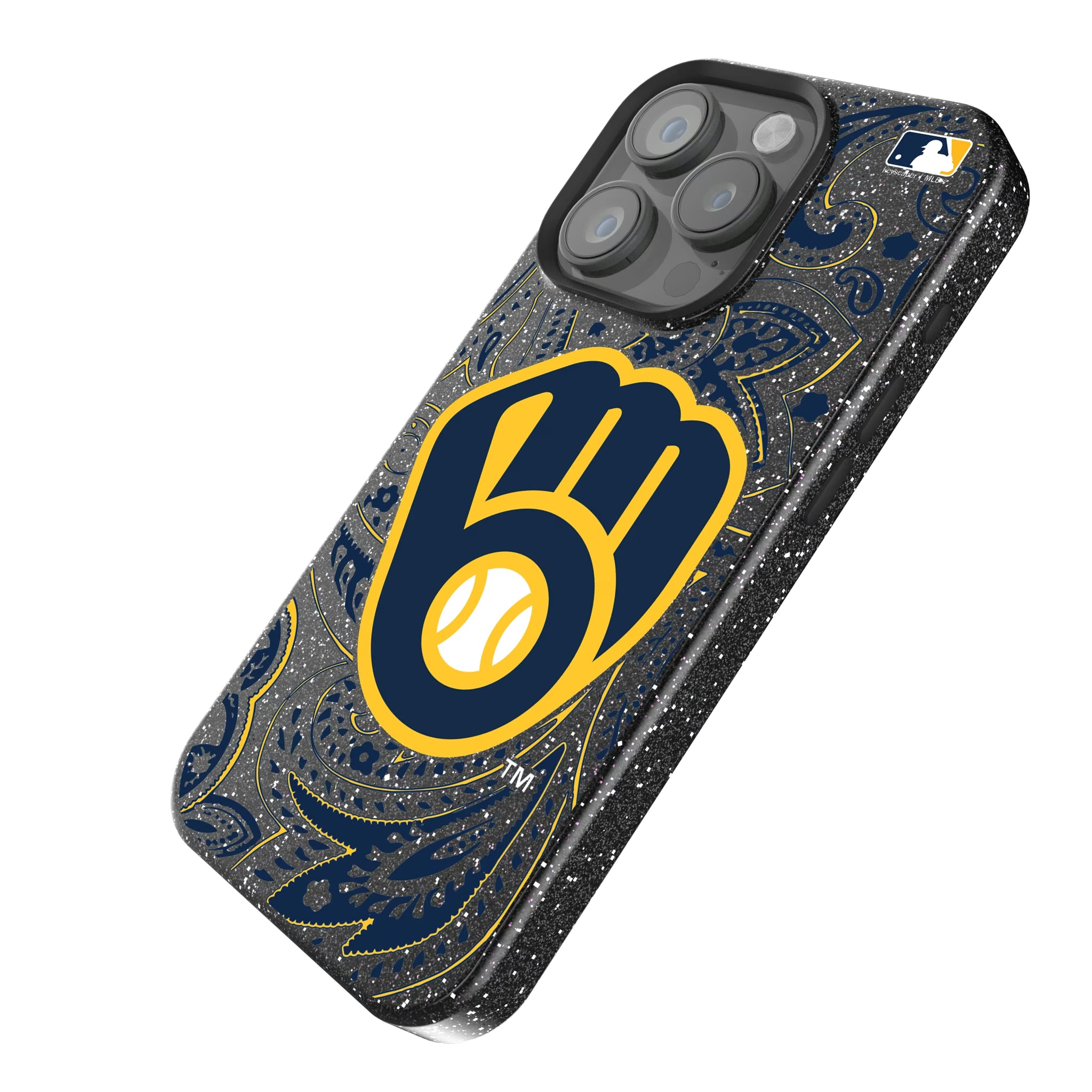 Milwaukee Brewers Paisley iPhone Bling Phone Case for Apple iPhone - Isometric View