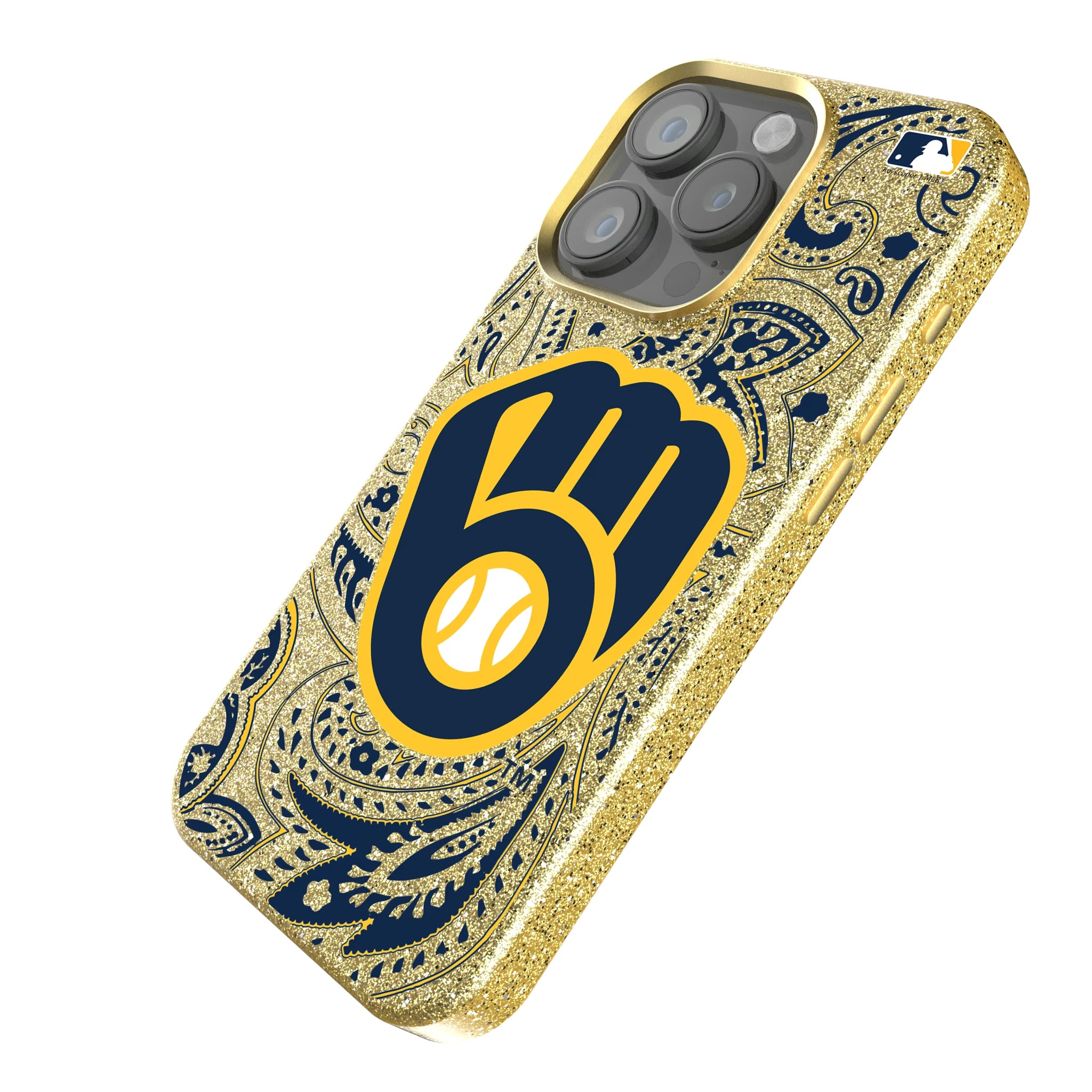 Milwaukee Brewers Paisley iPhone Bling Phone Case for Apple iPhone - Isometric View