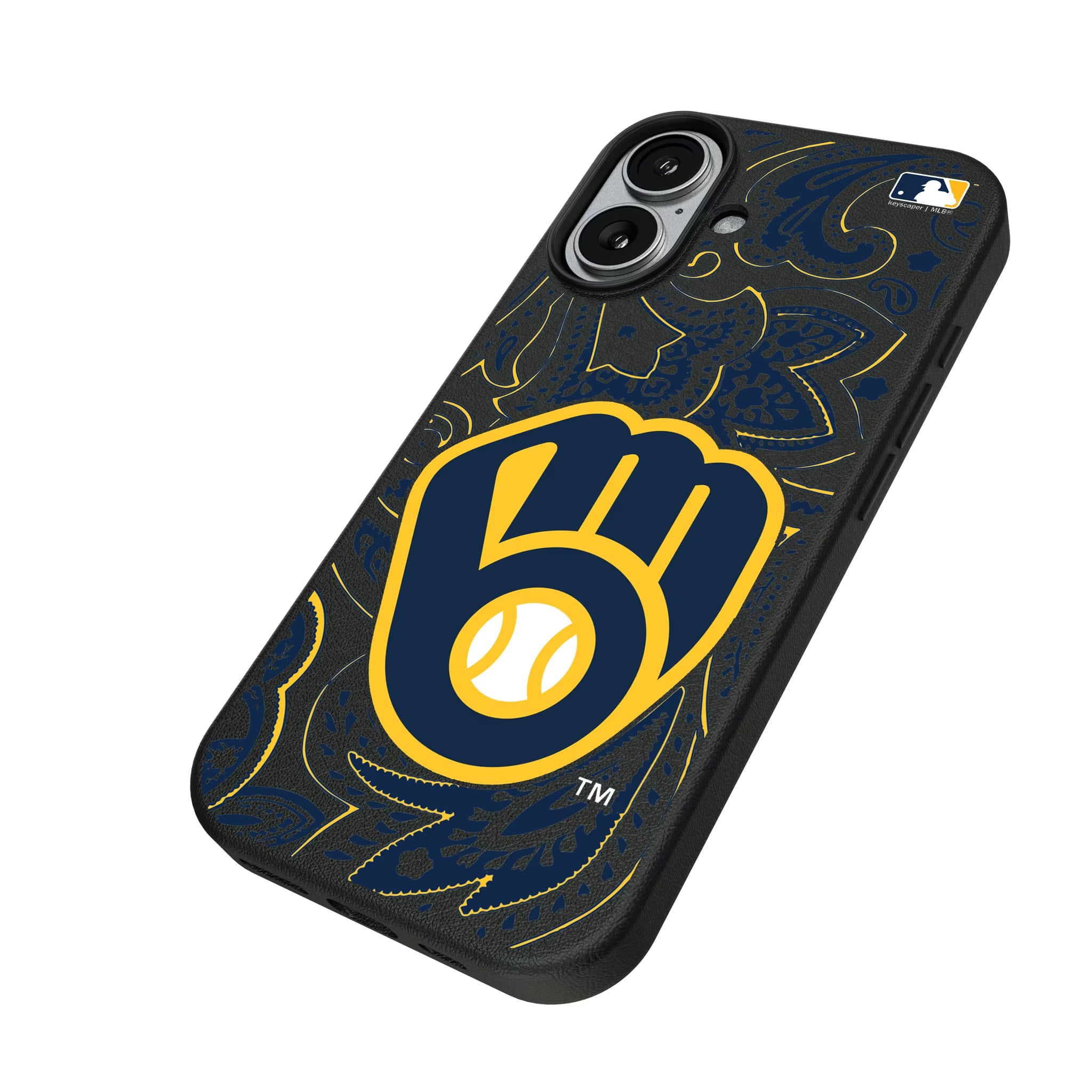 Milwaukee Brewers Paisley iPhone MagSafe Compatible Phone Case for Apple iPhone - Isometric View#Device_iPhone 17